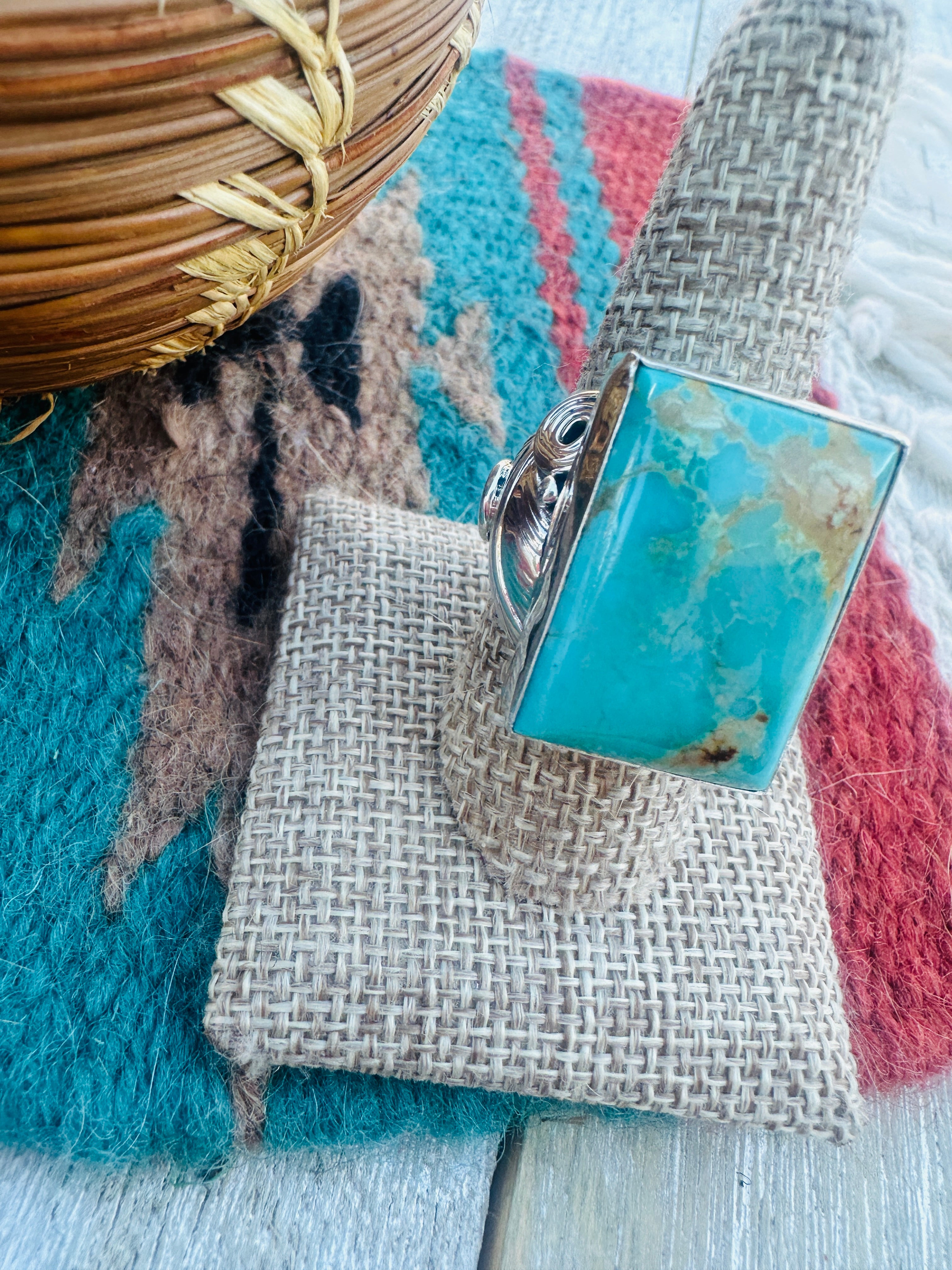 Handcrafted Turquoise & Sterling Silver Ring Size 9