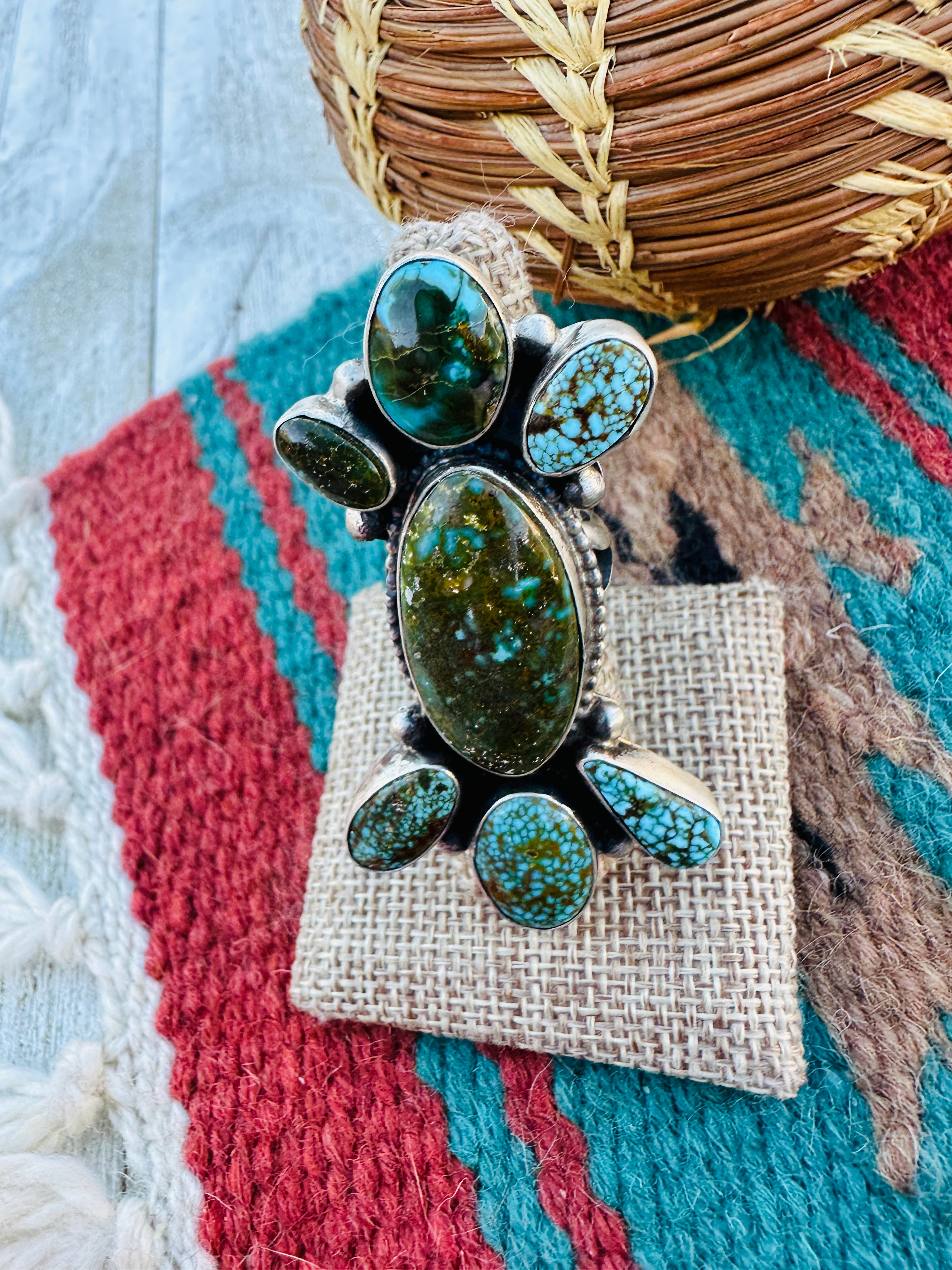 Hand Crafted Turquoise & Sterling Silver Ring Size 8.5 by Ella Peter