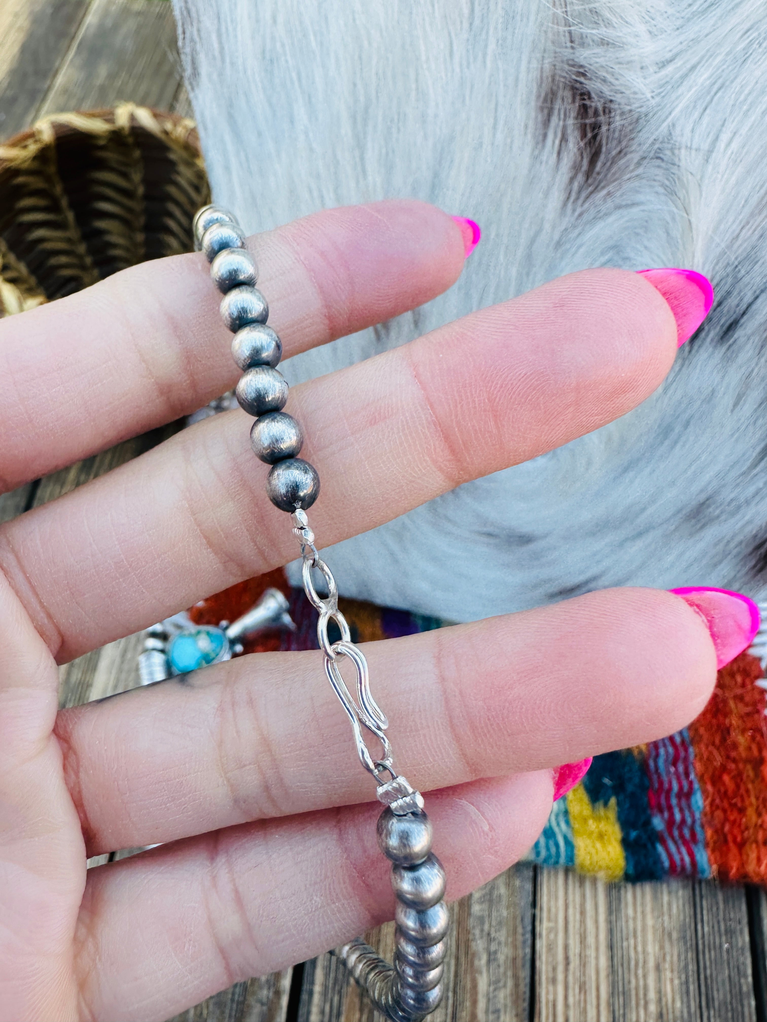 Handcrafted Turquoise & Sterling Silver Beaded Blossom Necklace