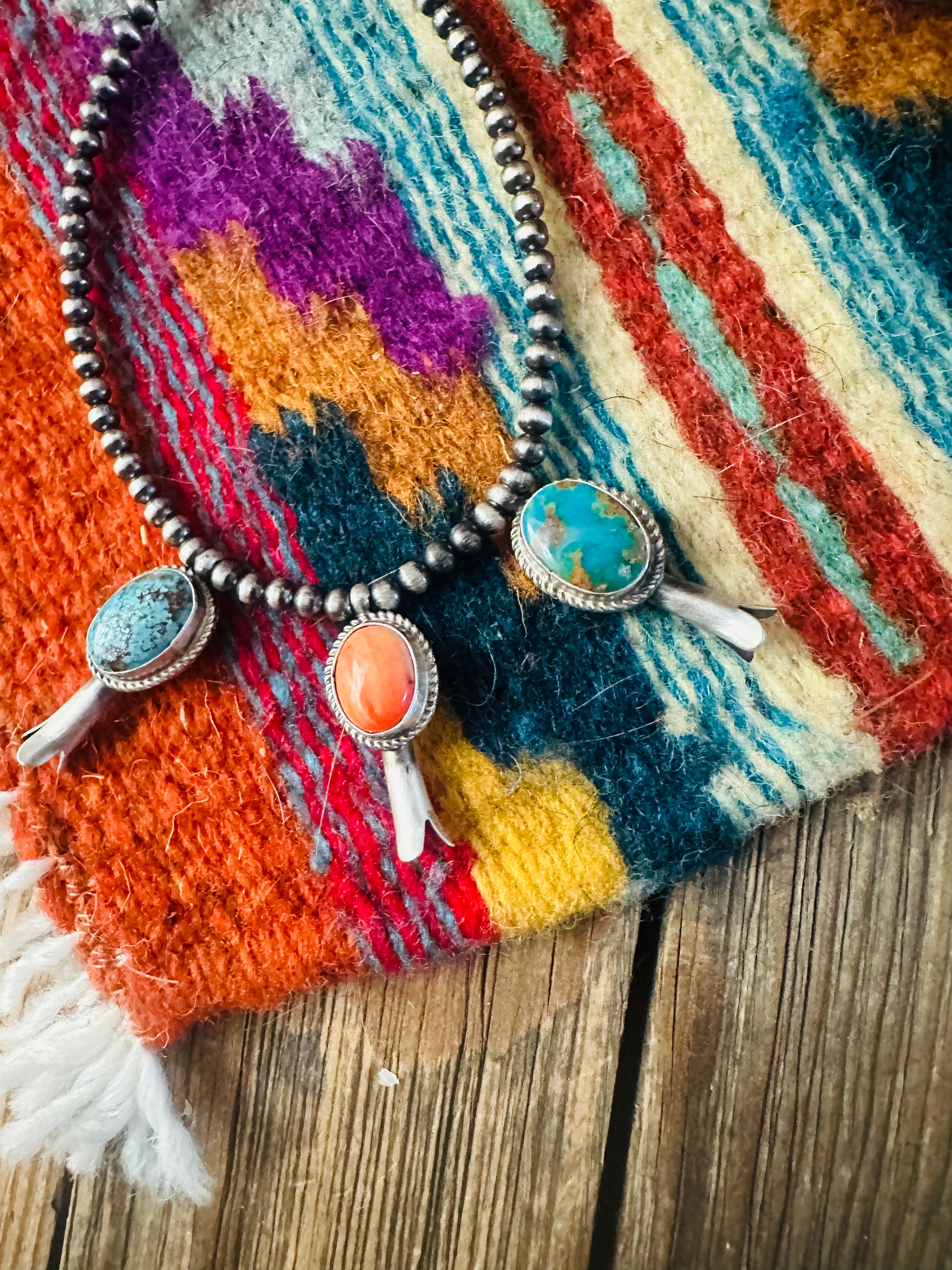 Handcrafted 3mm Sterling Silver Pearl, Turquoise & Spiny Oyster Blossom Stretch Bracelet