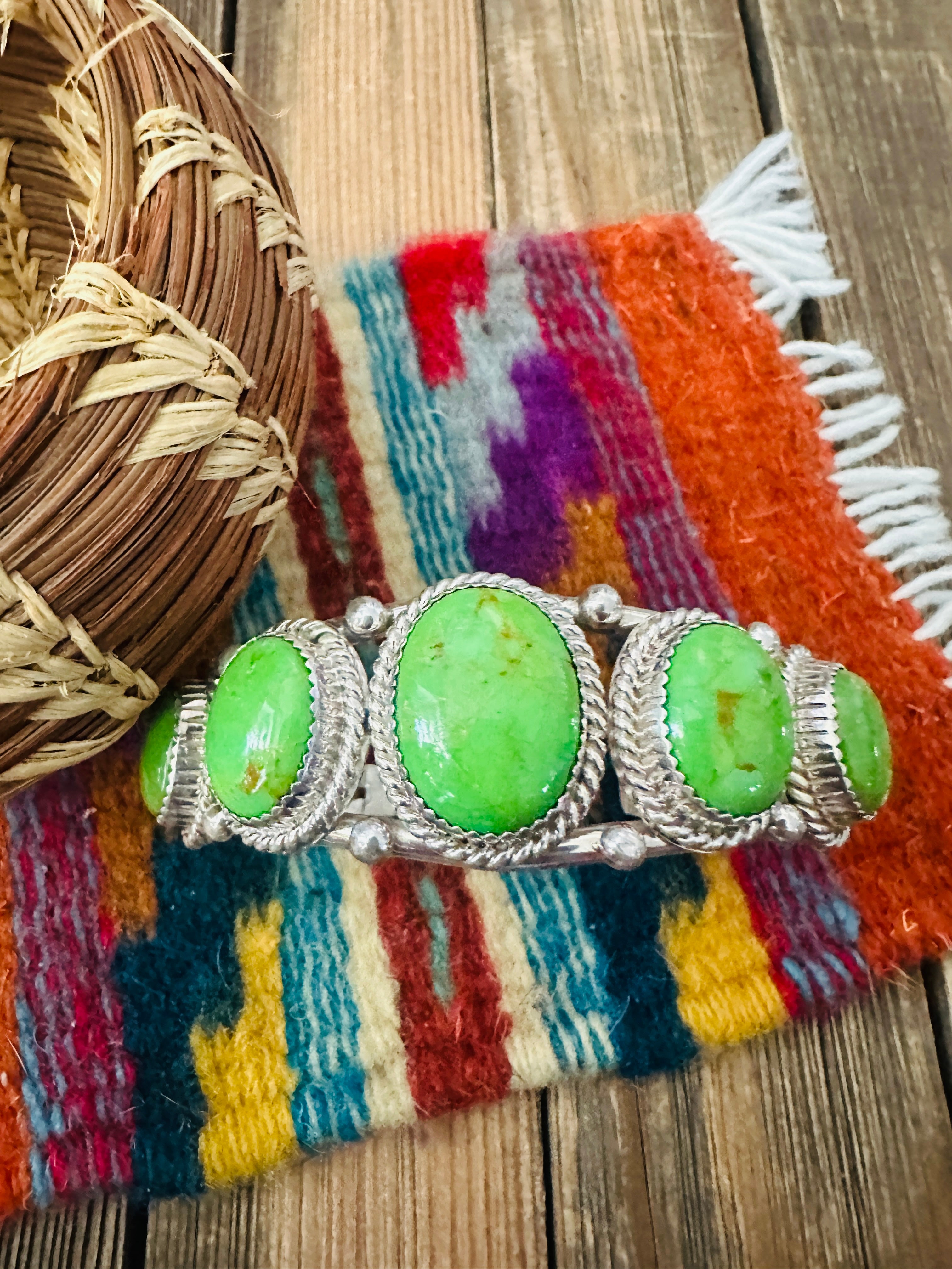 Handcrafted Green Kingman Turquoise & Sterling Silver Cuff Bracelet