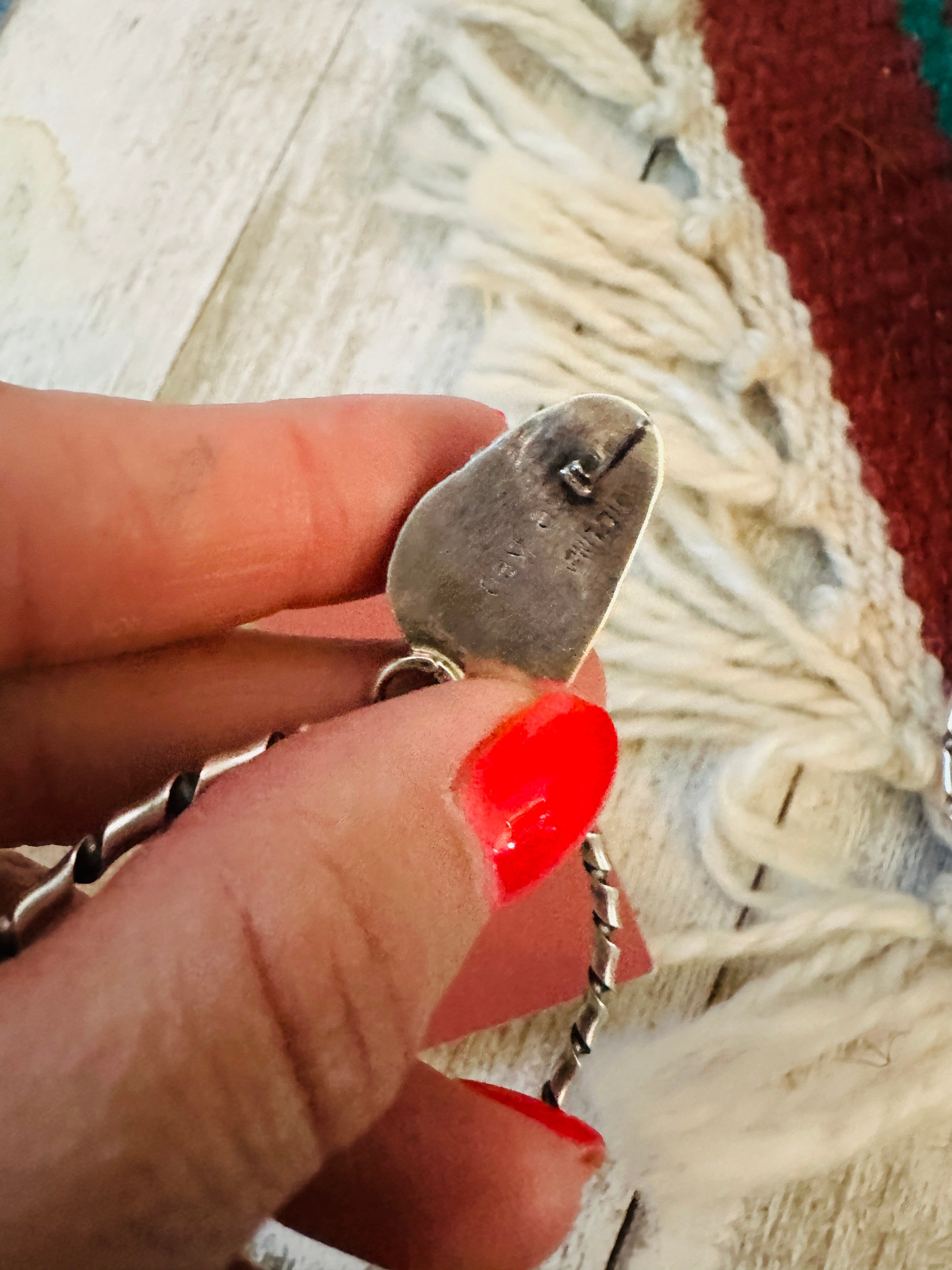 Navajo Purple Spiny and Sterling Silver Dangle Hoop Earrings