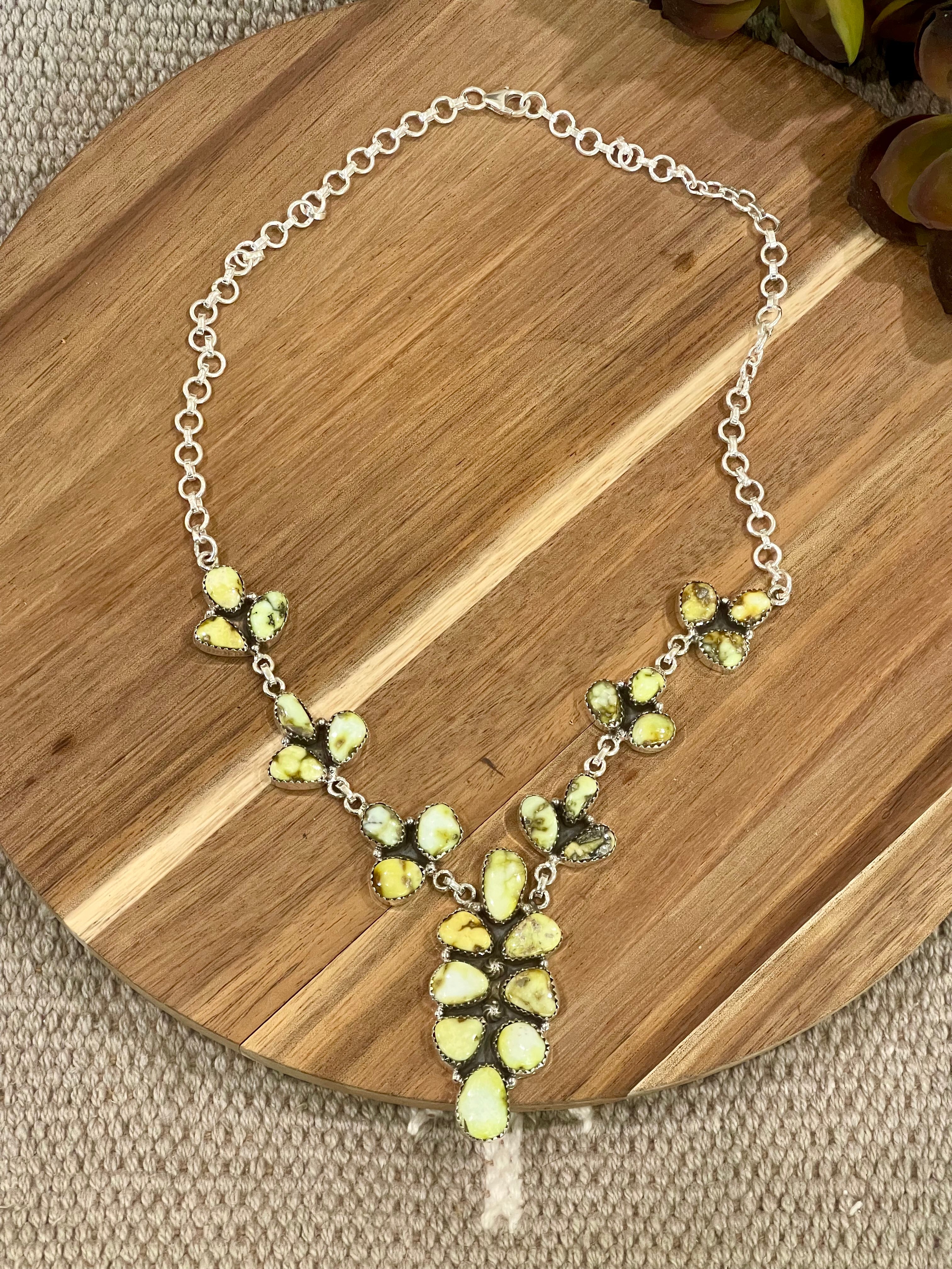 Handmade Sterling Silver & Palomino Cluster Necklace