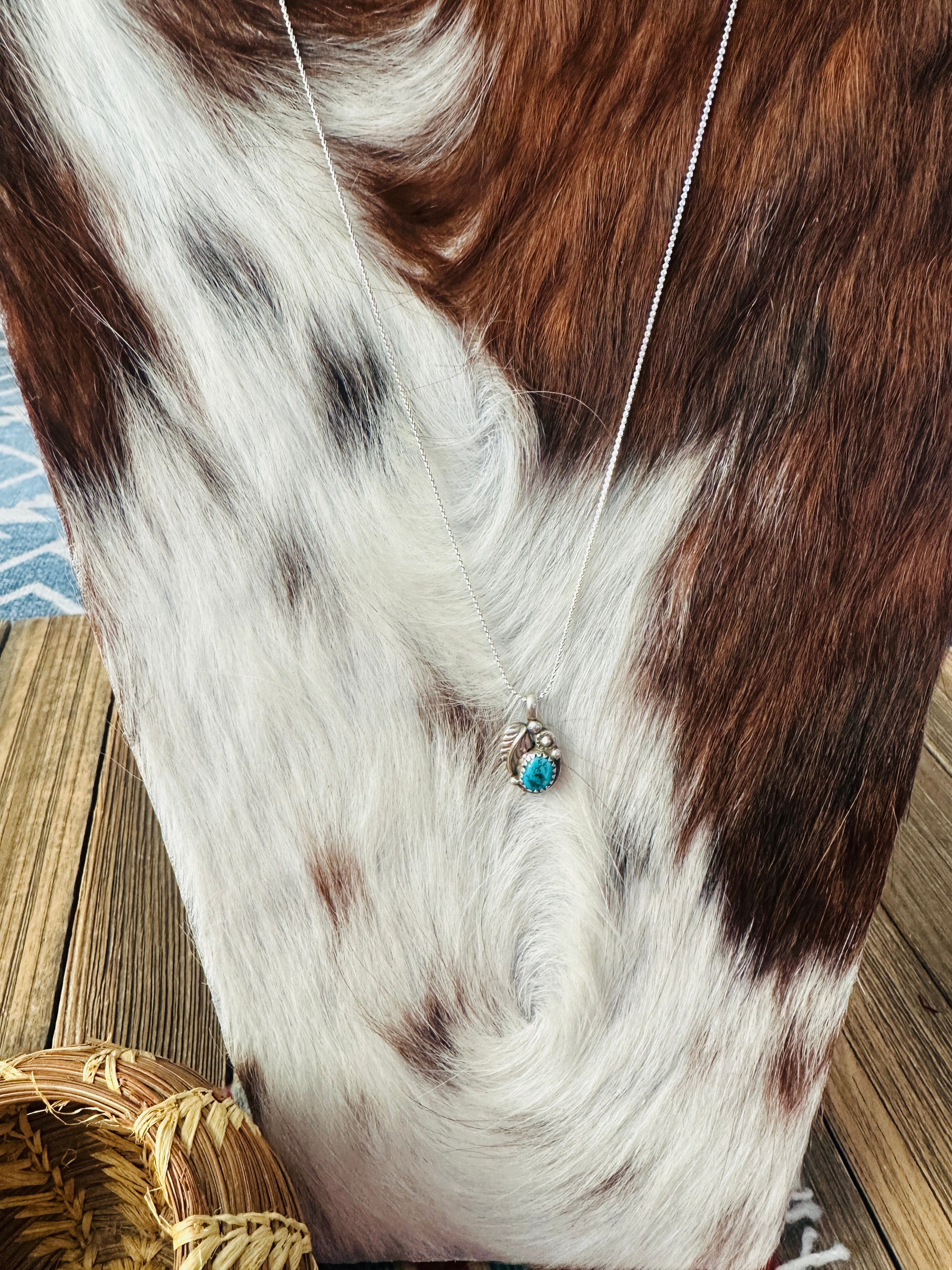 Old Pawn Handcrafted Sterling Silver and Turquoise Necklace