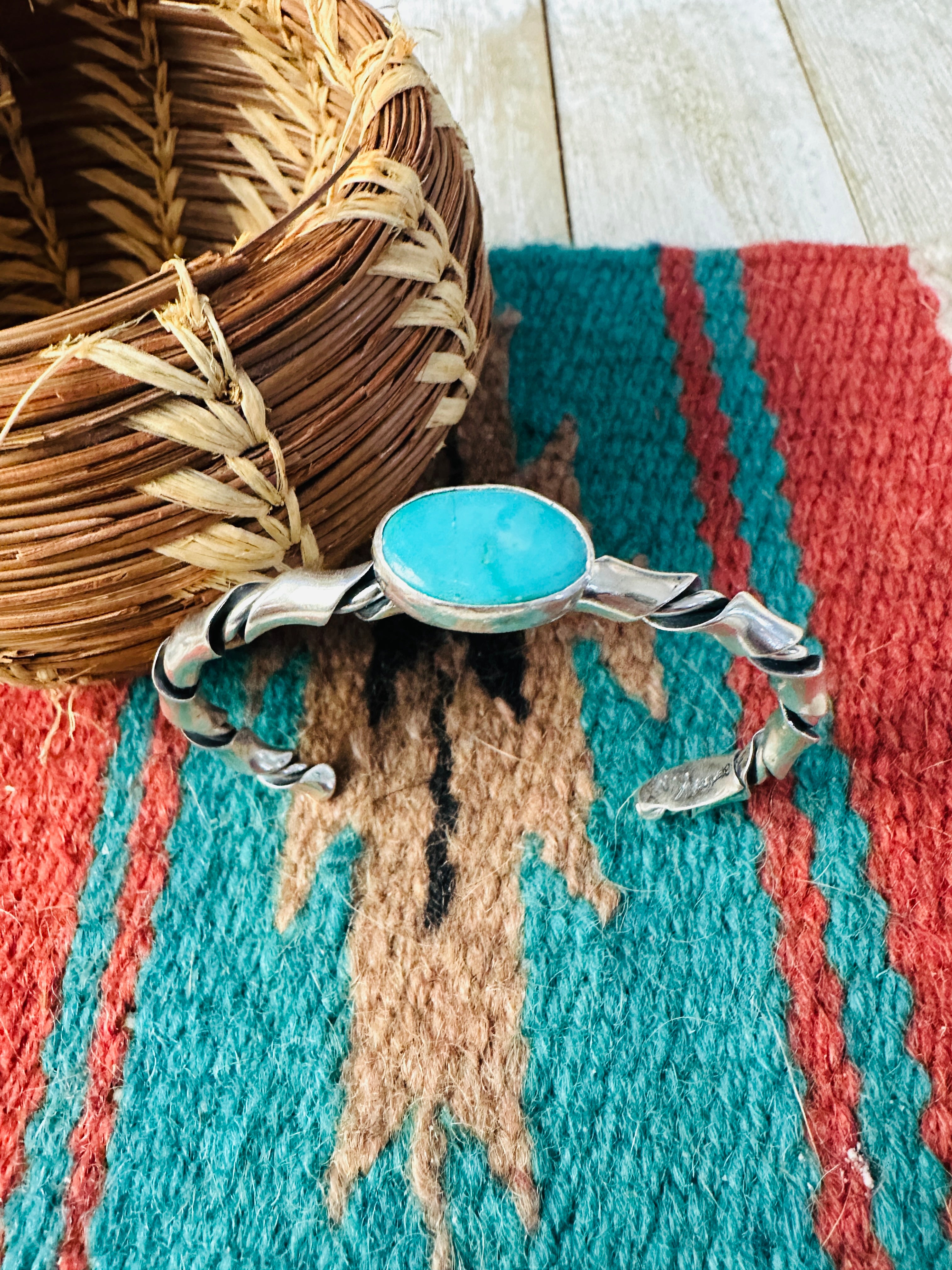 Handcrafted Twisted Sterling Silver & Turquoise Cuff Bracelet