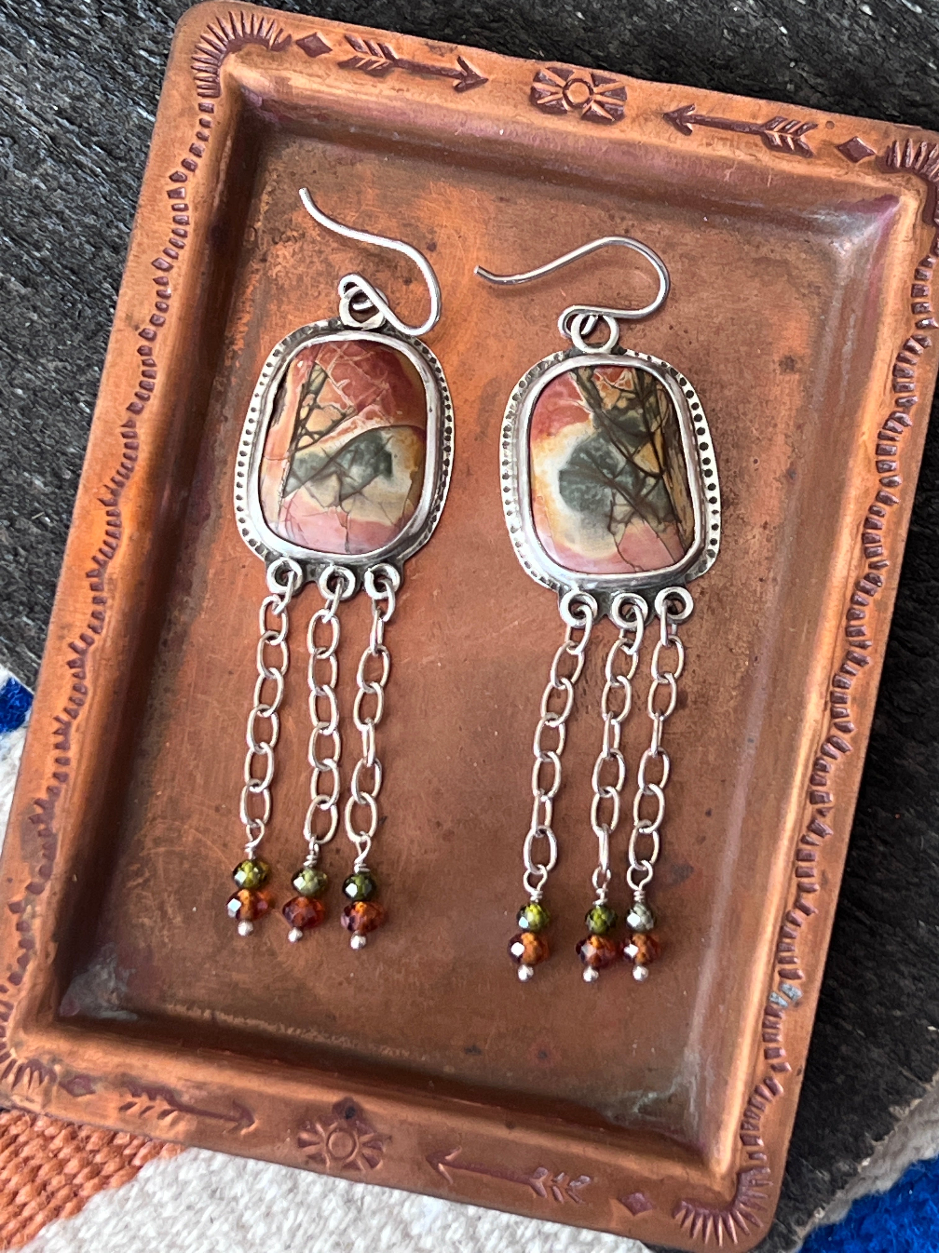 Tularosa Sterling Silver & Red Creek Jasper Chain Fringe Earrings