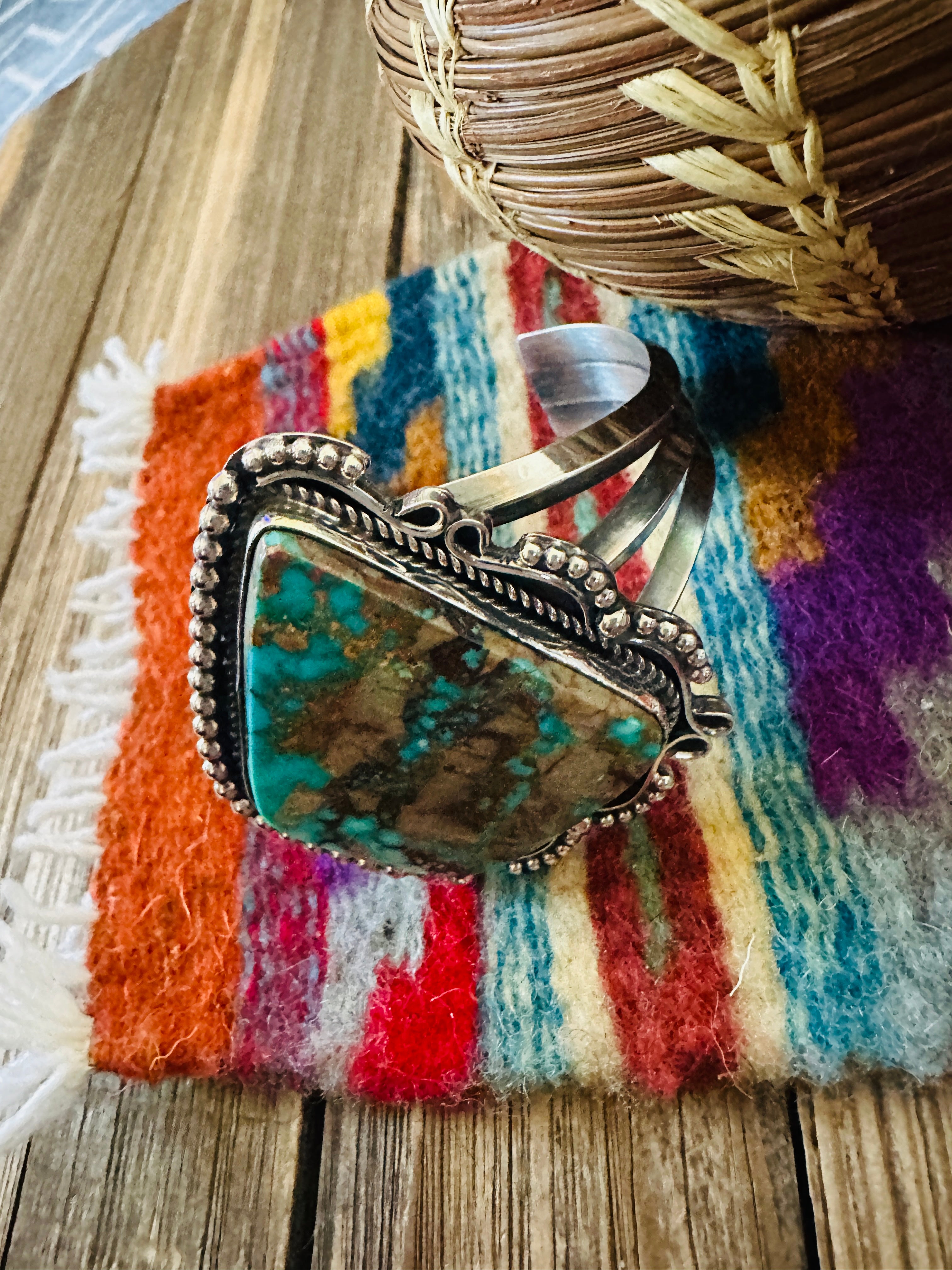 Handcrafted Pilot Mountain Turquoise & Sterling Silver Cuff Bracelet by Rosella Paxson