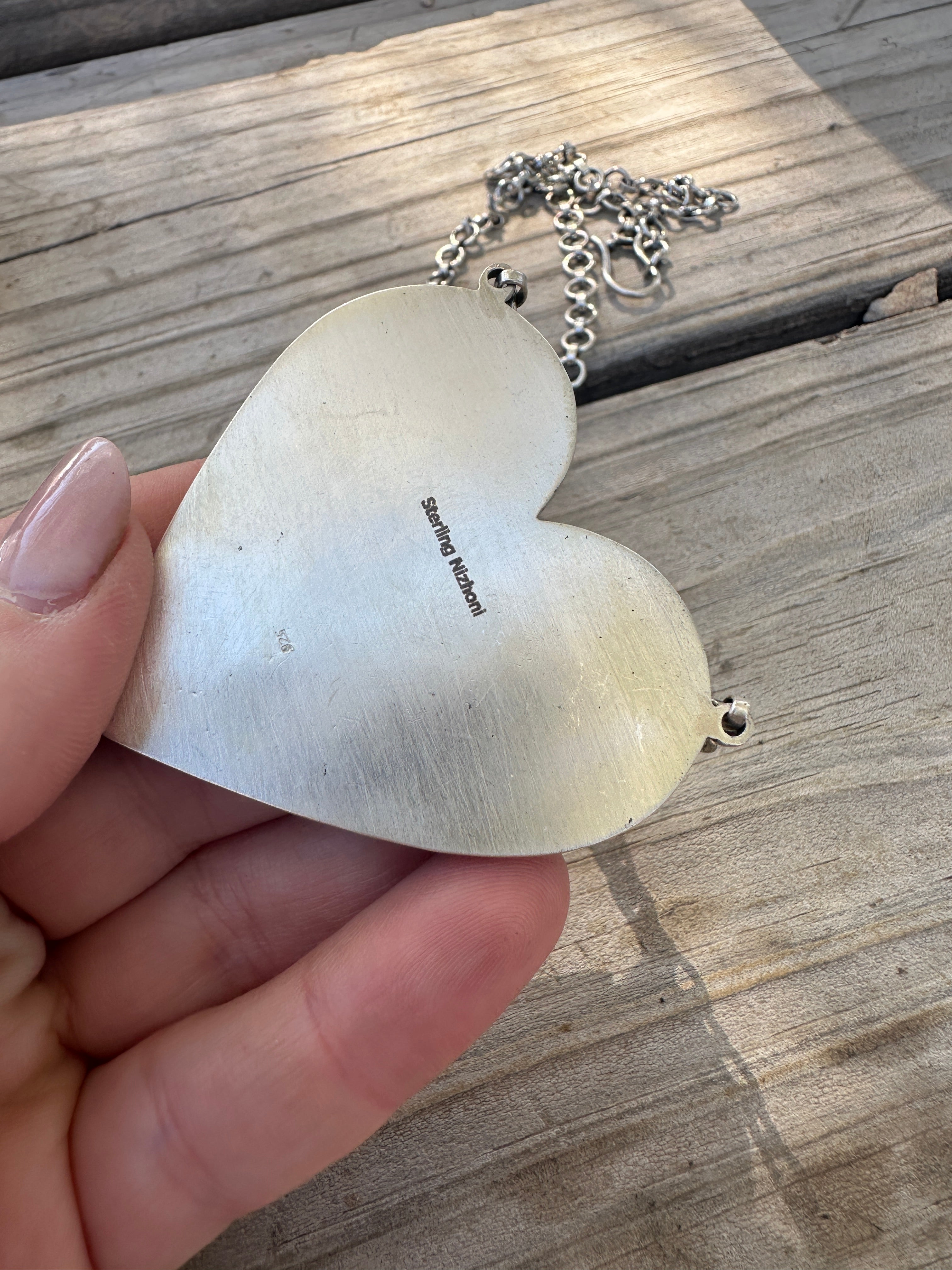 Handmade Number 8 Turquoise & Sterling Silver Heart Necklace