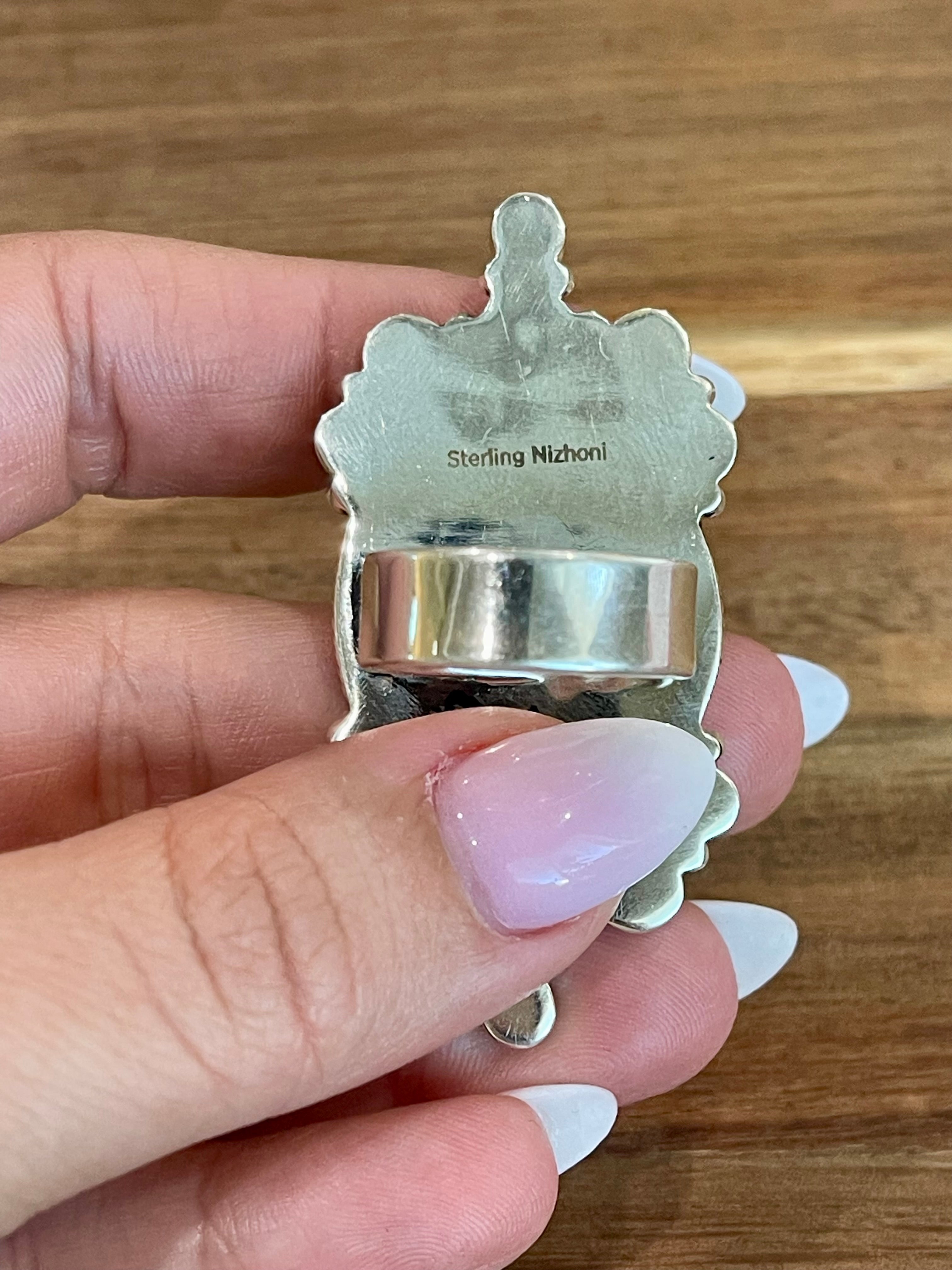 Handmade Pink Fire Opal, Opal, Cubic Zirconia And Sterling Silver Adjustable Ring Signed Nizhoni