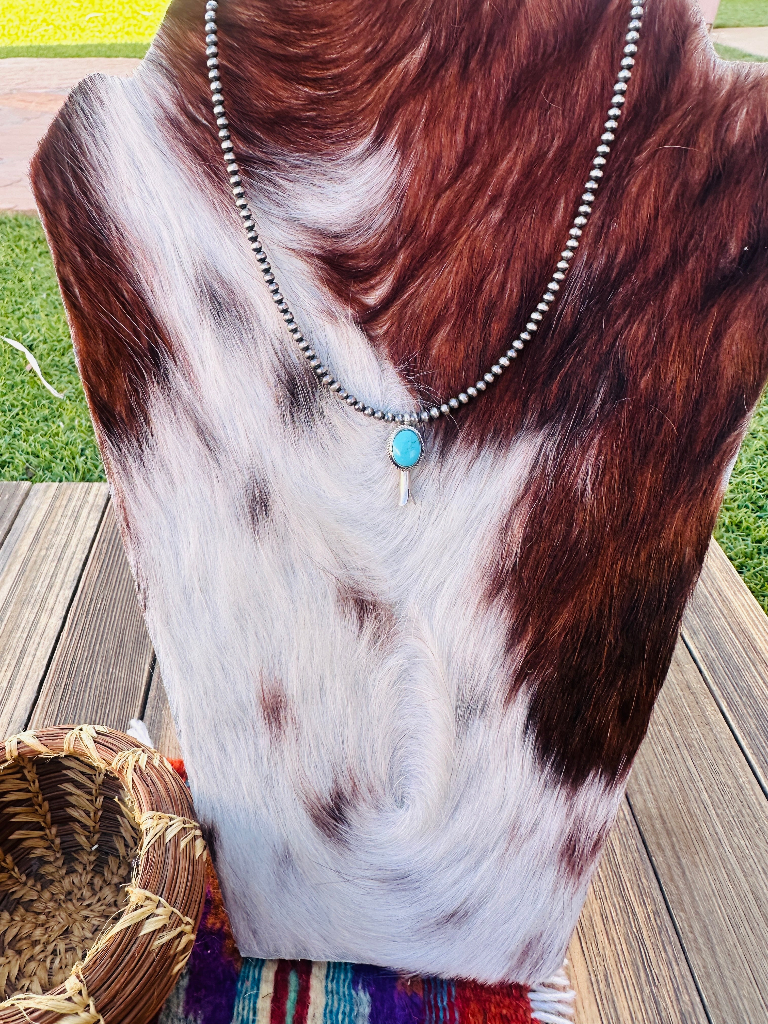 Handcrafted Turquoise & Sterling Silver Beaded Blossom Necklace