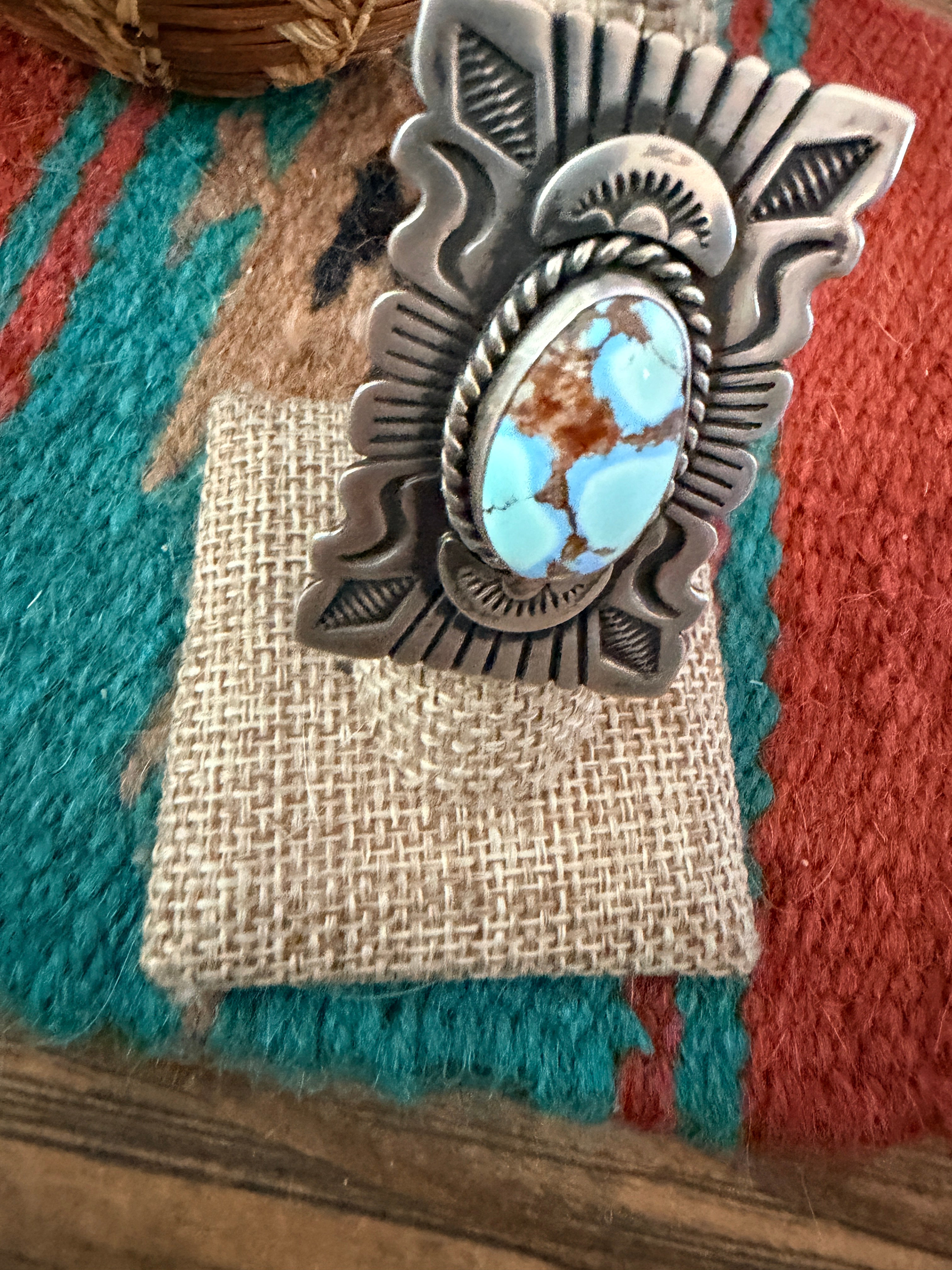 Handcrafted Golden Hills Turquoise & Sterling Silver Ring Size 7 by John Nelson