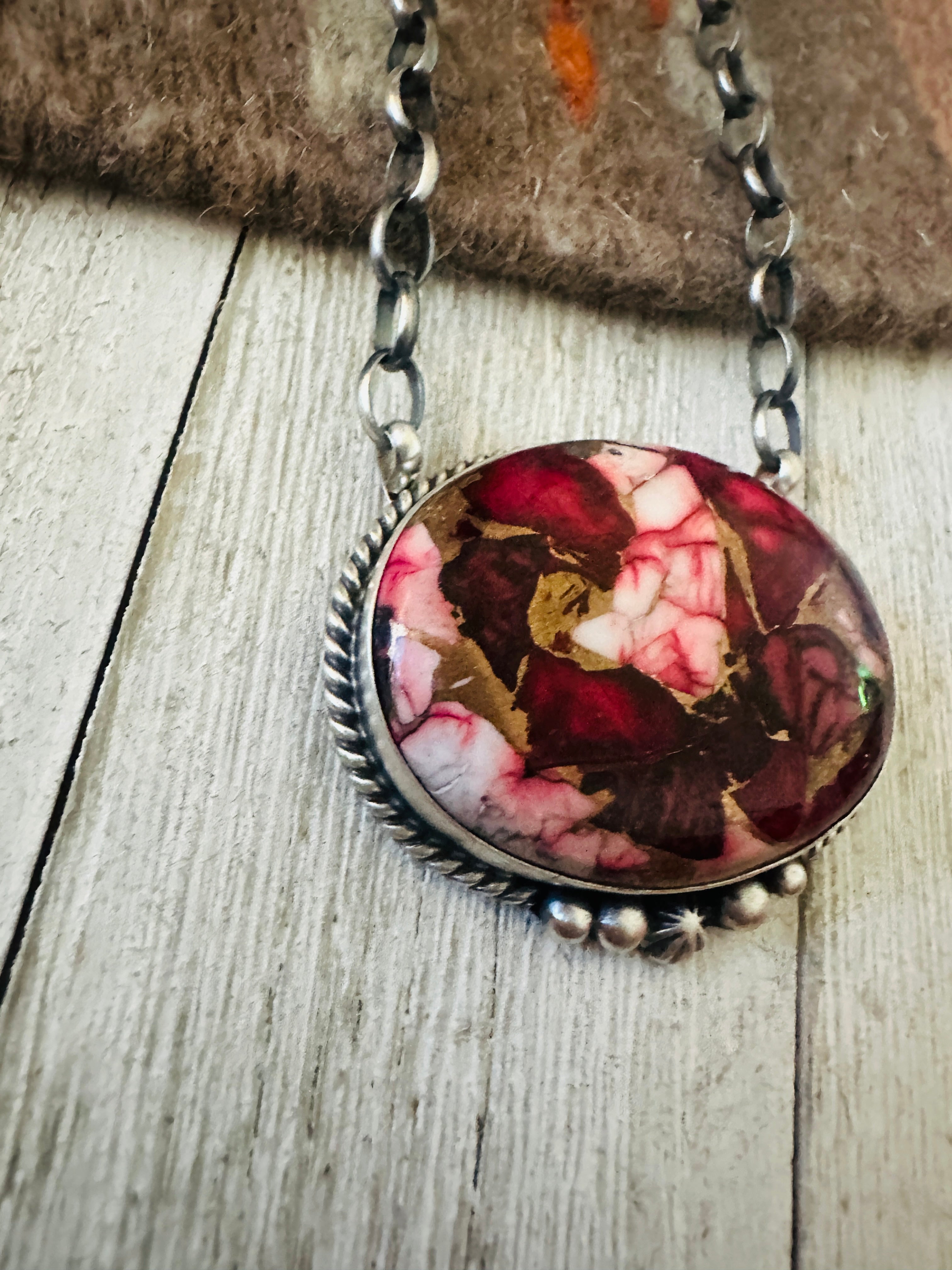 Handcrafted Rose Dahlia & Sterling Silver Bar Necklace