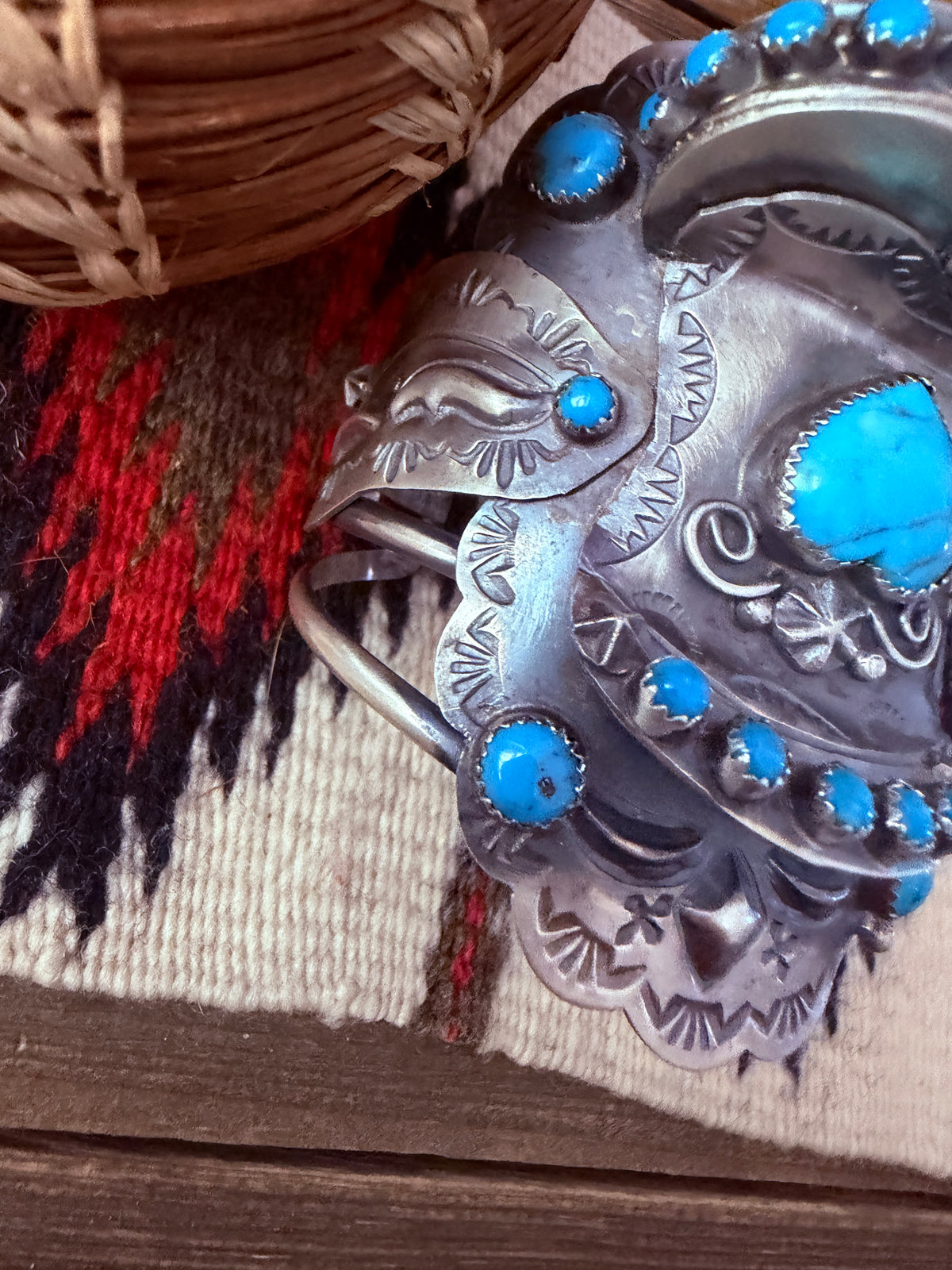 Handcrafted Turquoise & Sterling Silver Saddle Cuff Bracelet by Tim Yazzie