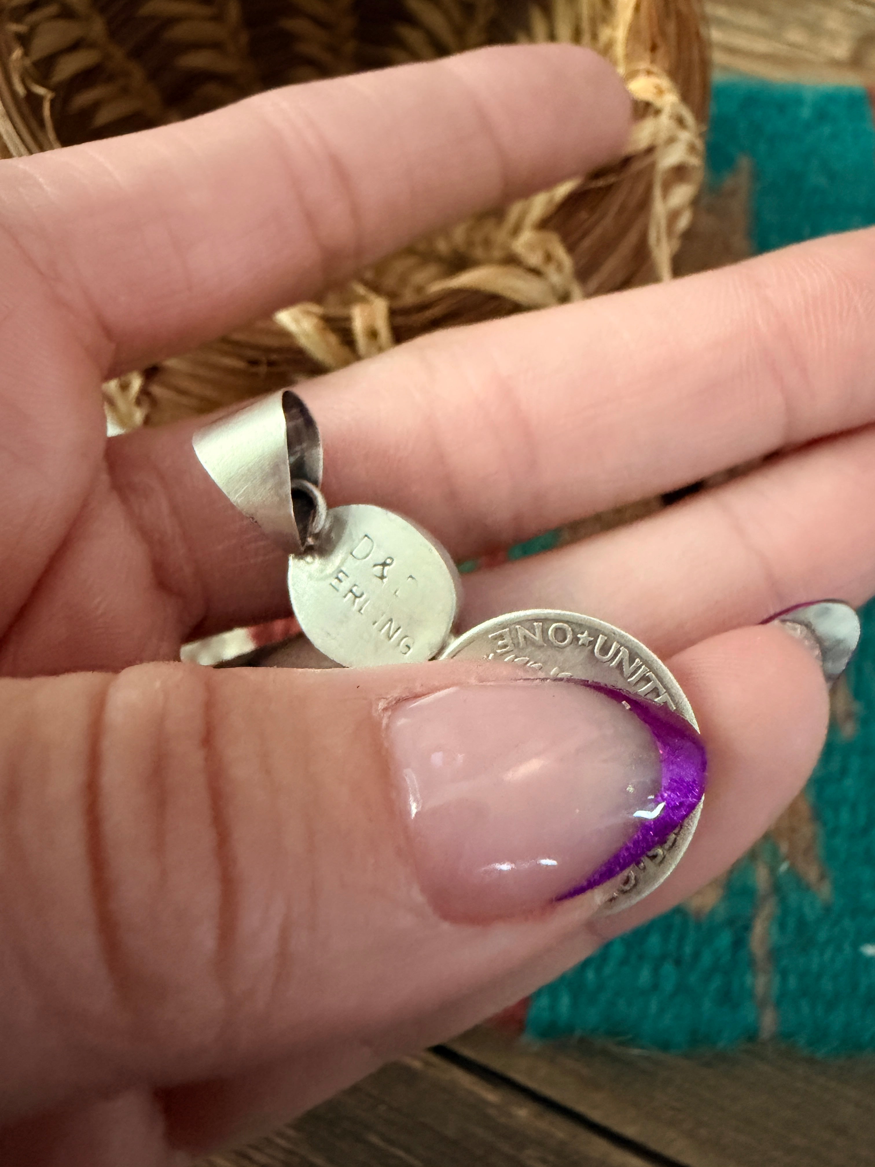 Handcrafted Sterling Silver & Golden Hills Turquoise Liberty Dime Pendant