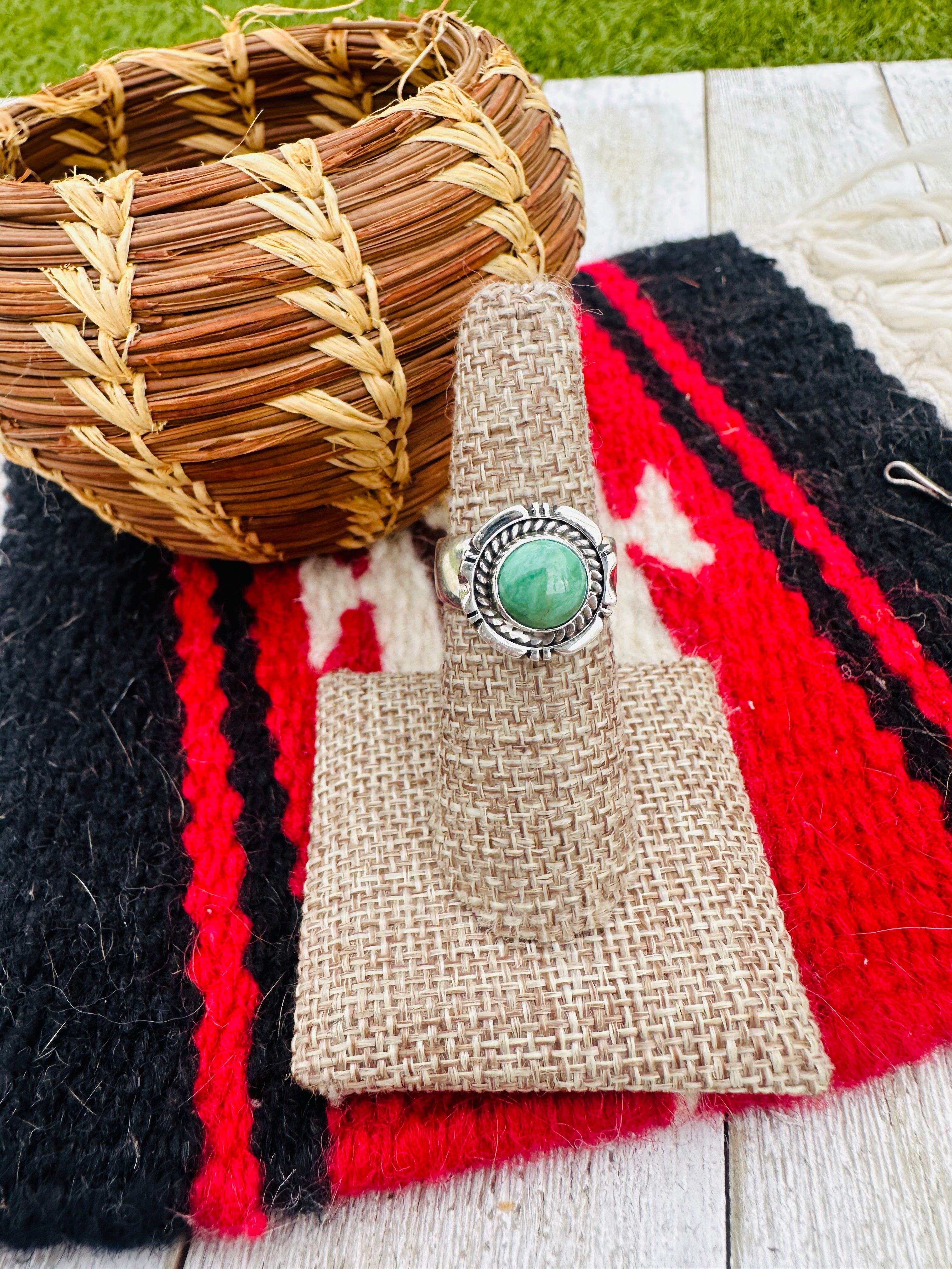 Handcrafted Turquoise & Sterling Silver Ring Size 6.75