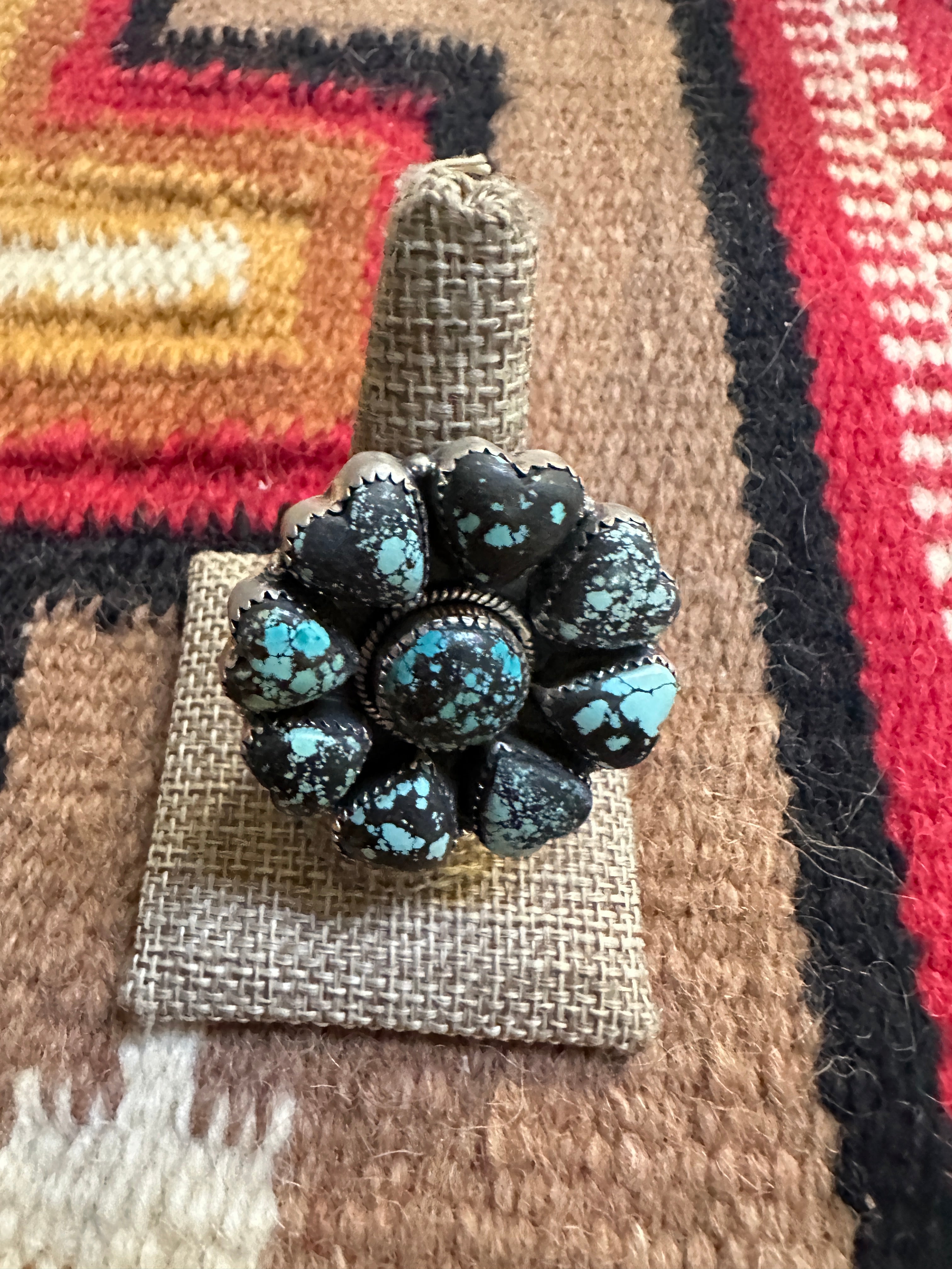 Beautiful Handmade New Lander Turquoise And Sterling Silver Adjustable Statement Heart Ring