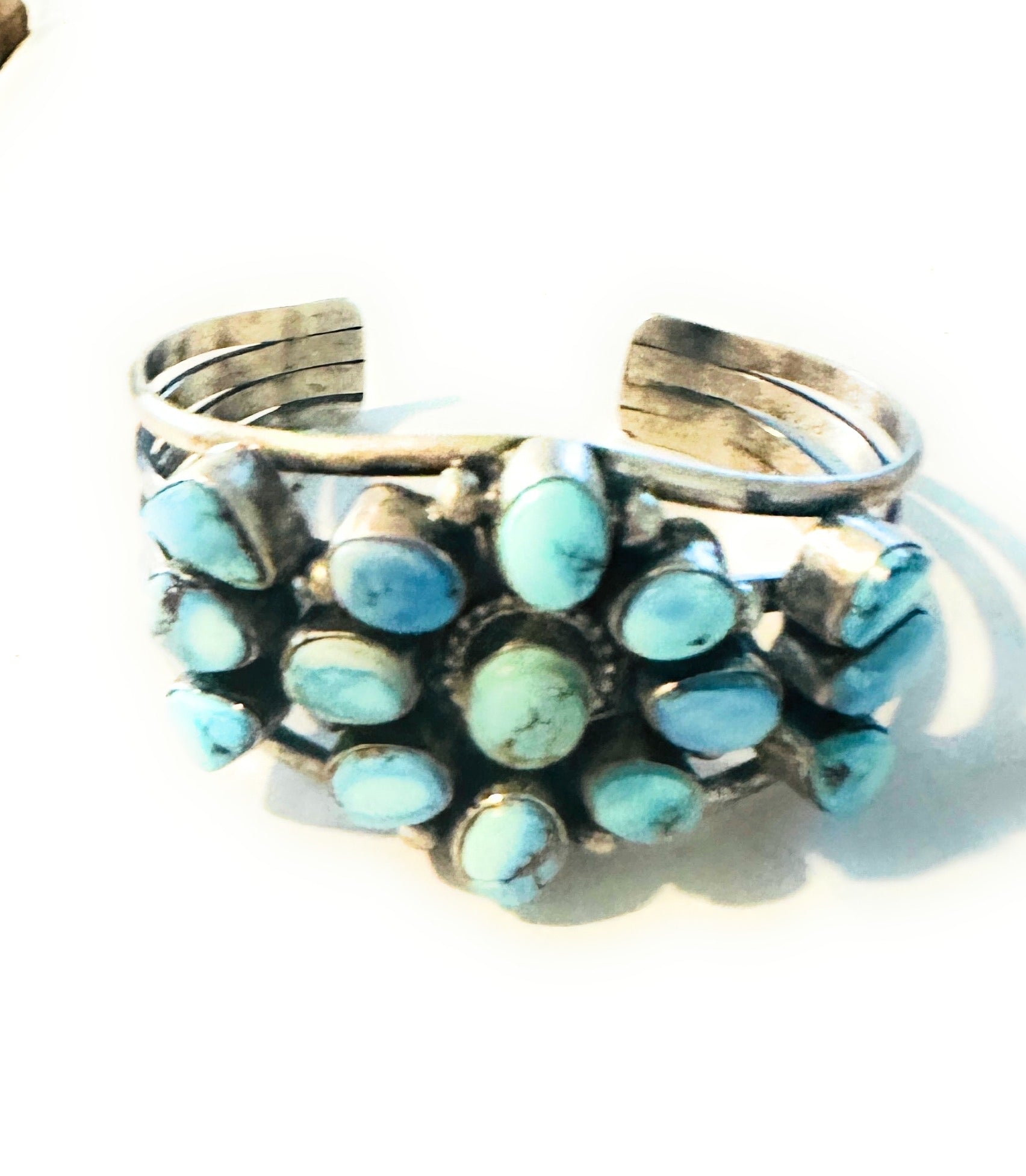 Handcrafted Golden Hills Turquoise & Sterling Silver Cluster Cuff Bracelet /