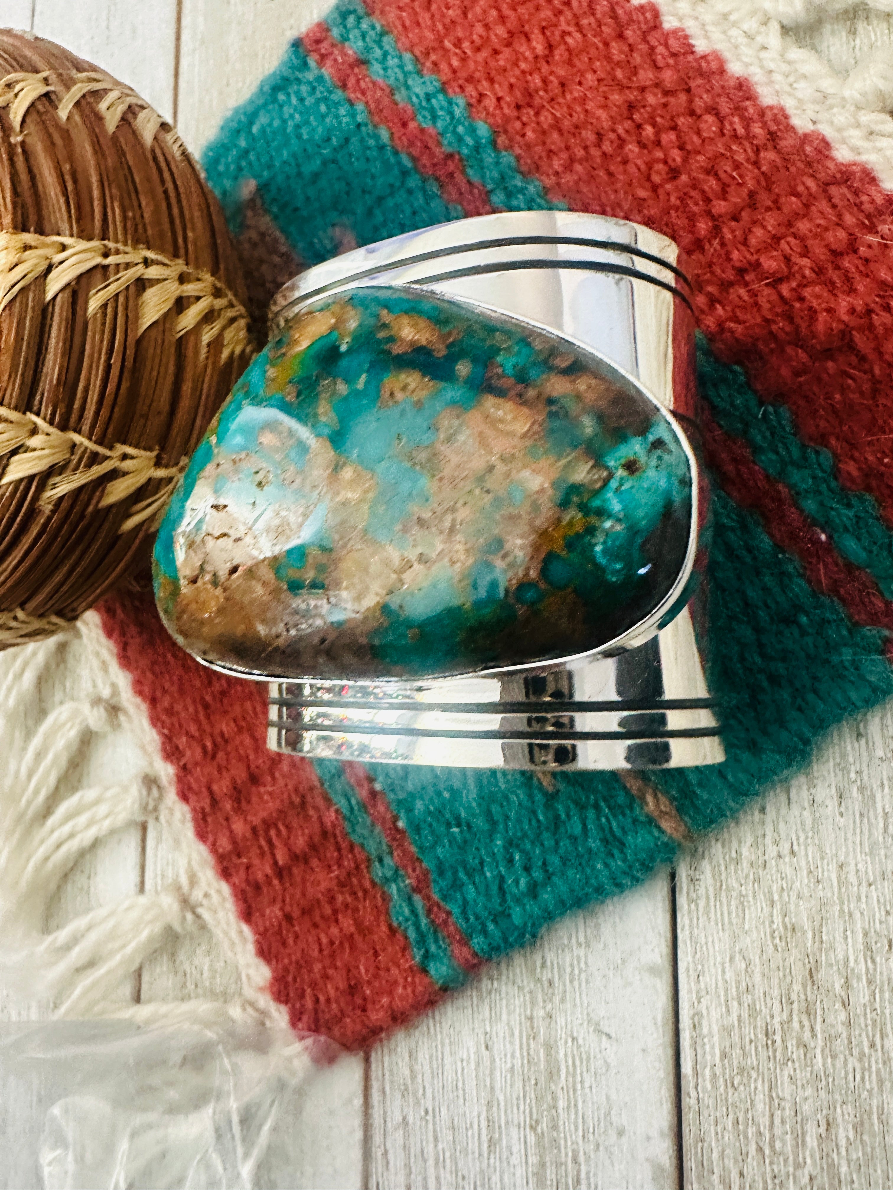 Handcrafted Sterling Silver & Pilot Mountain Turquoise Cuff Bracelet by Ed Smith