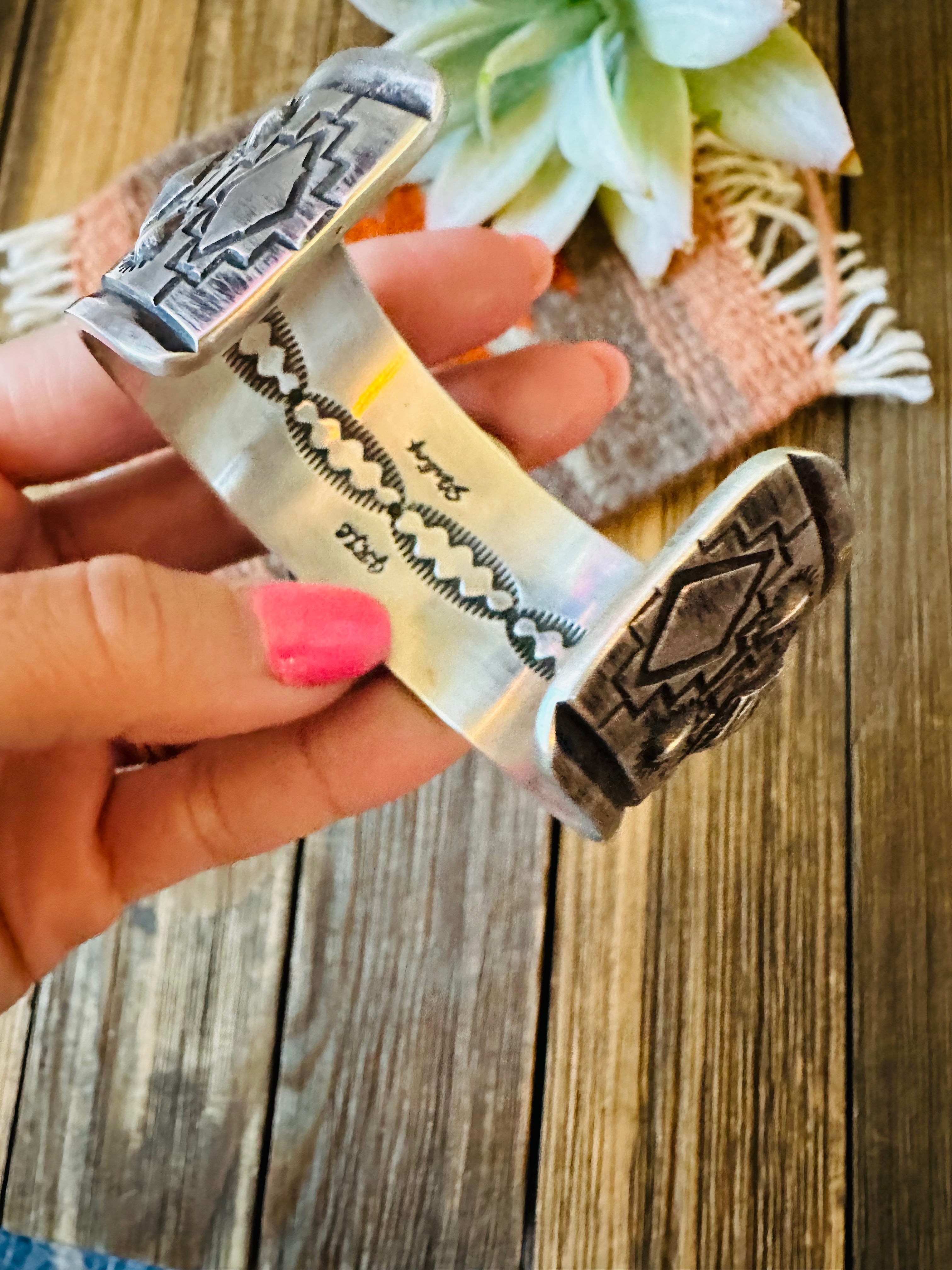 Handcrafted Queen Pink Conch Shell & Sterling Silver Cuff Bracelet