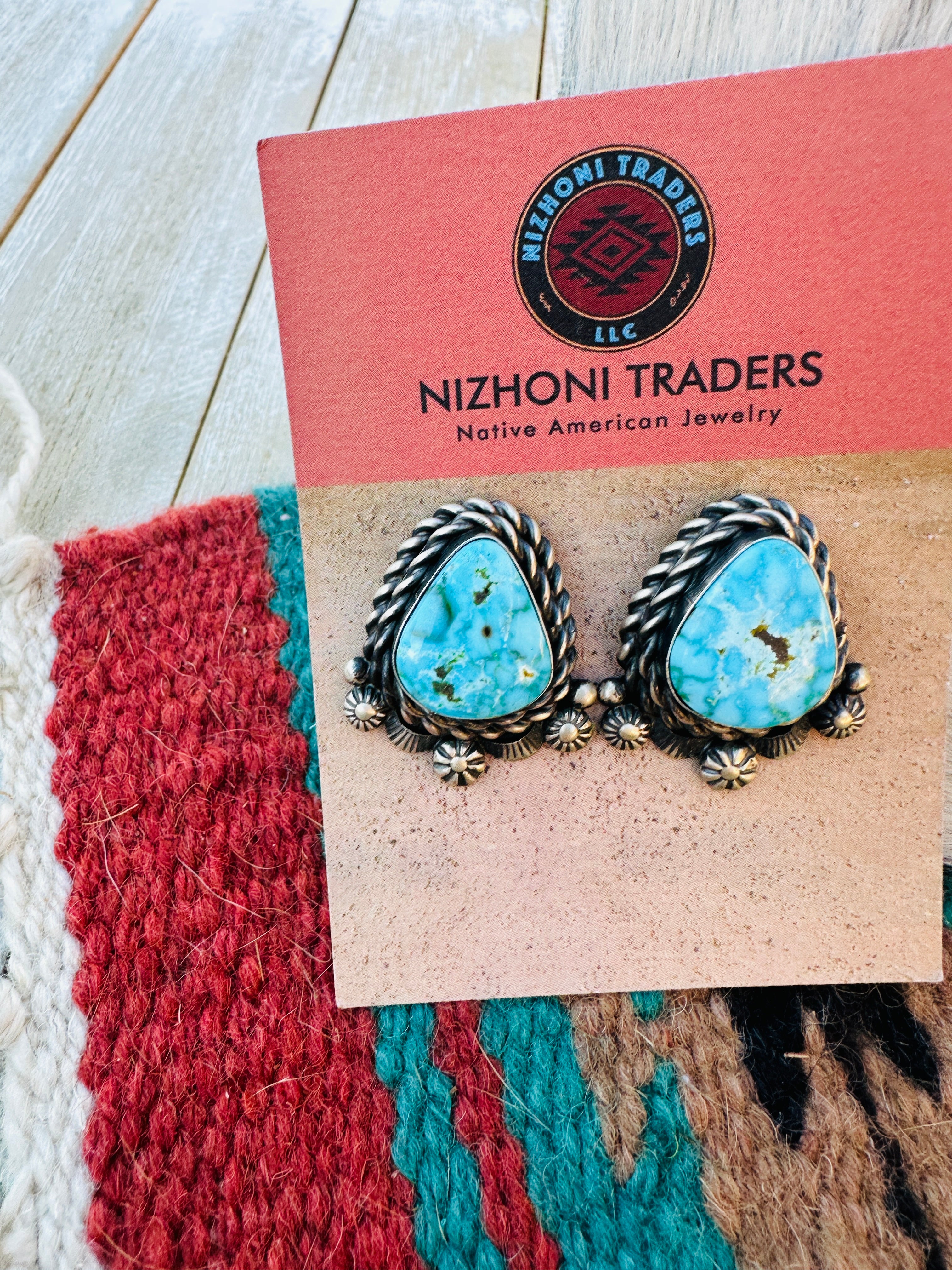 Handcrafted Kingman Web Turquoise & Sterling Silver Necklace and Earring Set by Eli Skeets