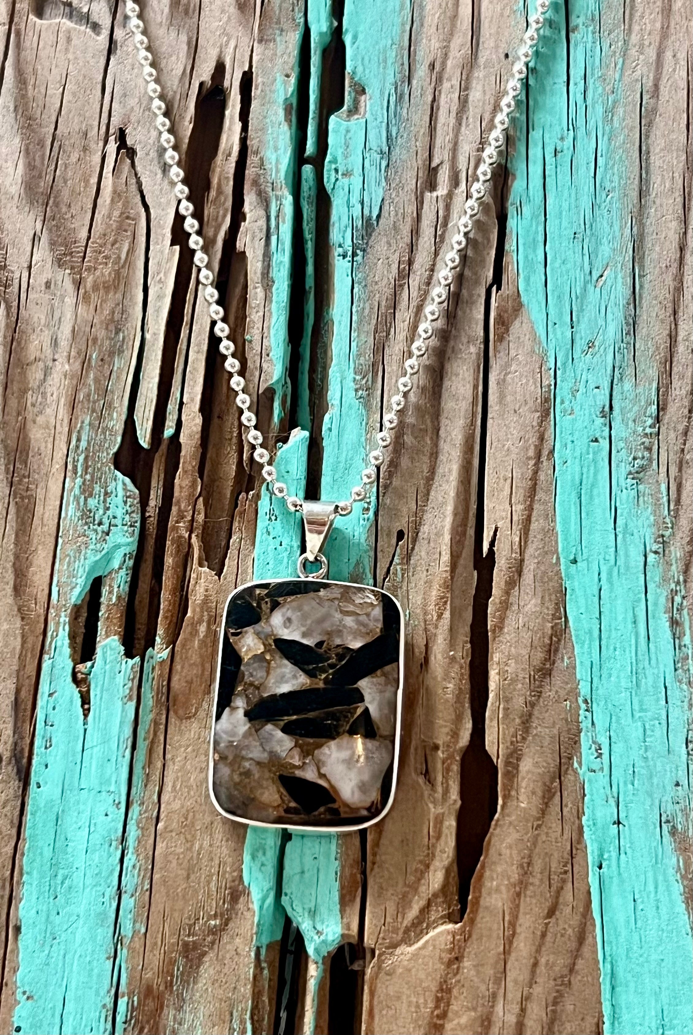 Obsidian Rectangle Pendant Sterling Silver Necklace