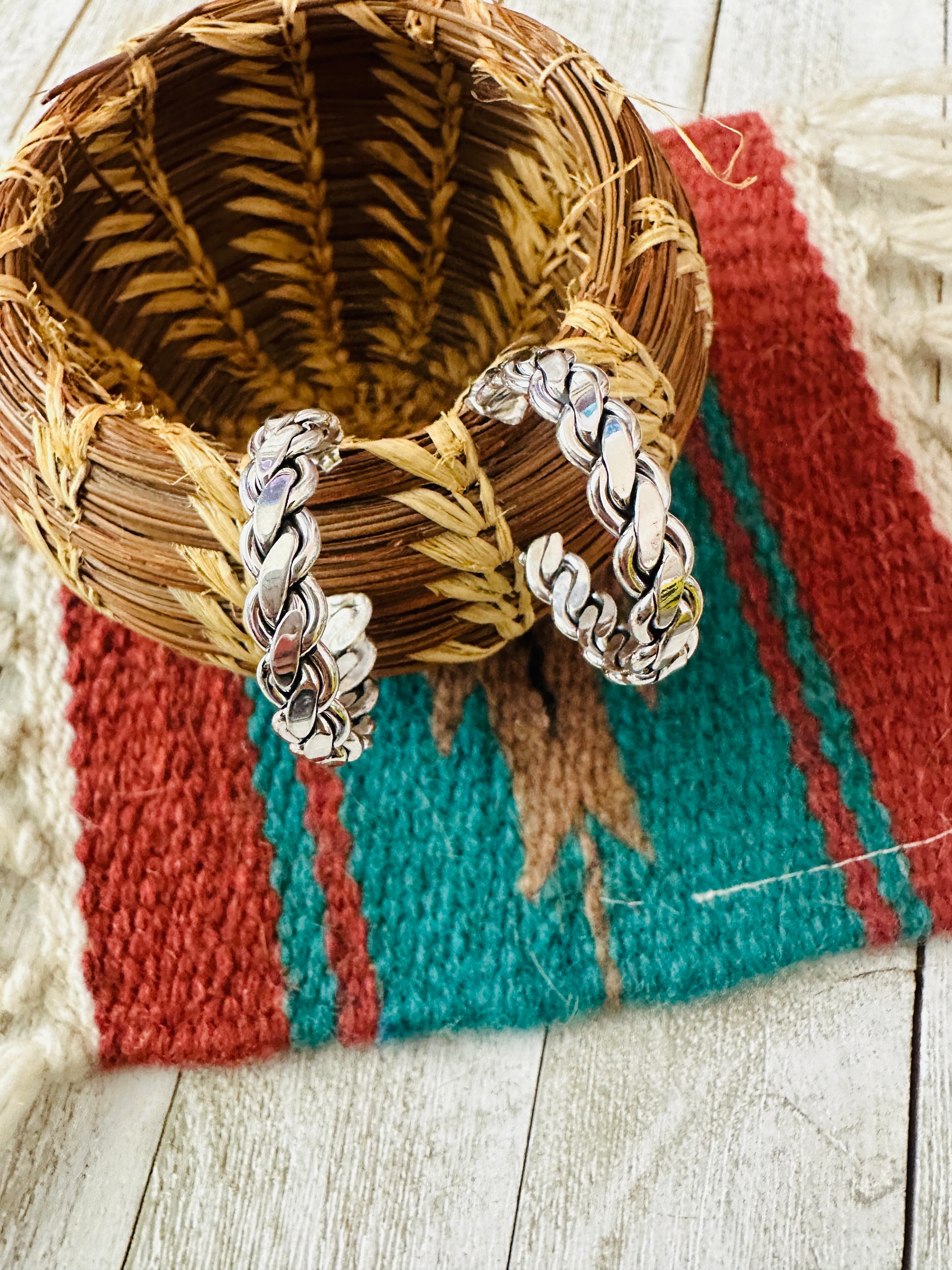 Navajo Braided Sterling Silver Hoop Earrings