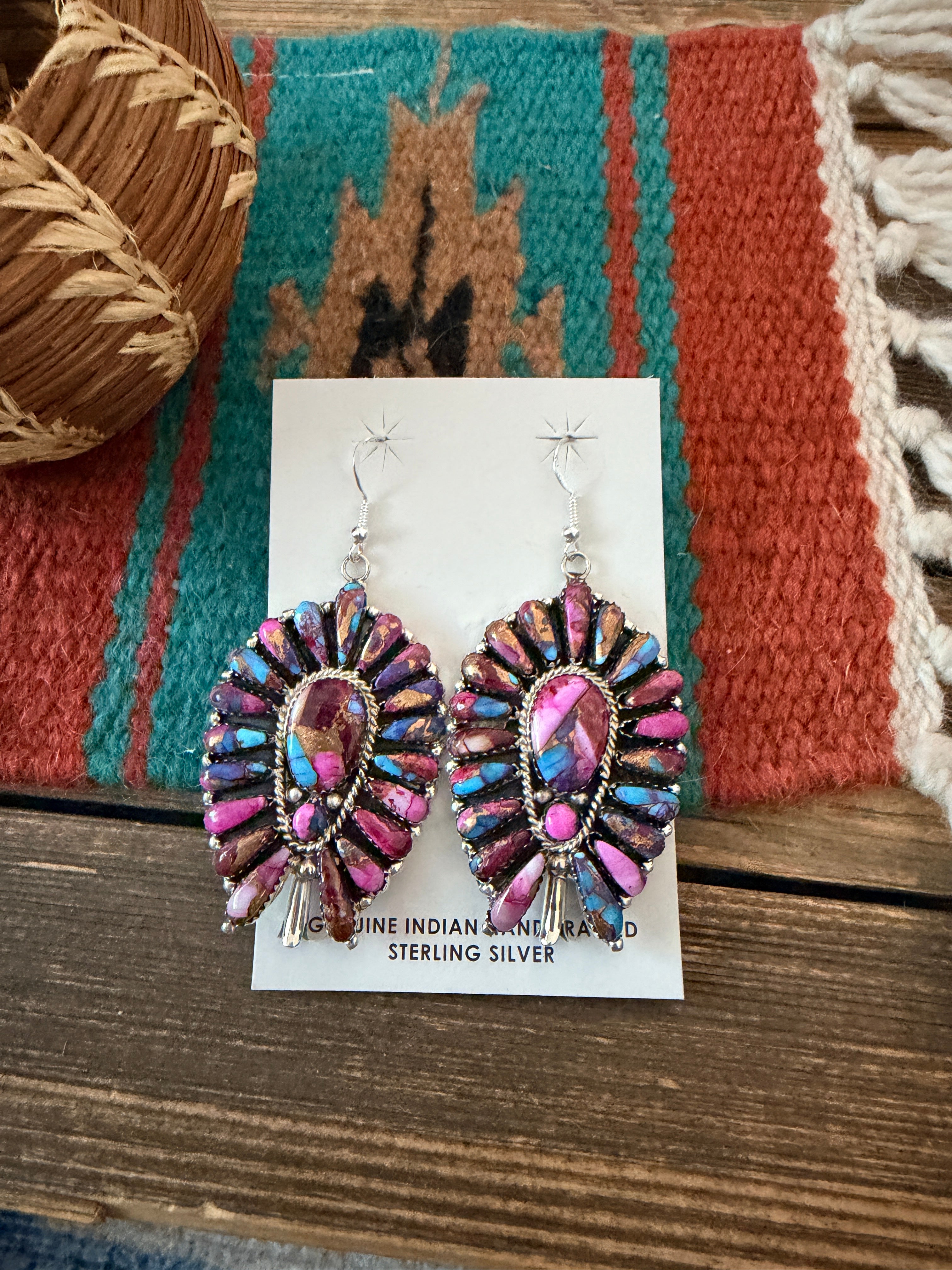 Handcrafted Pink Dream Mojave & Sterling Silver Cluster Dangle Earrings