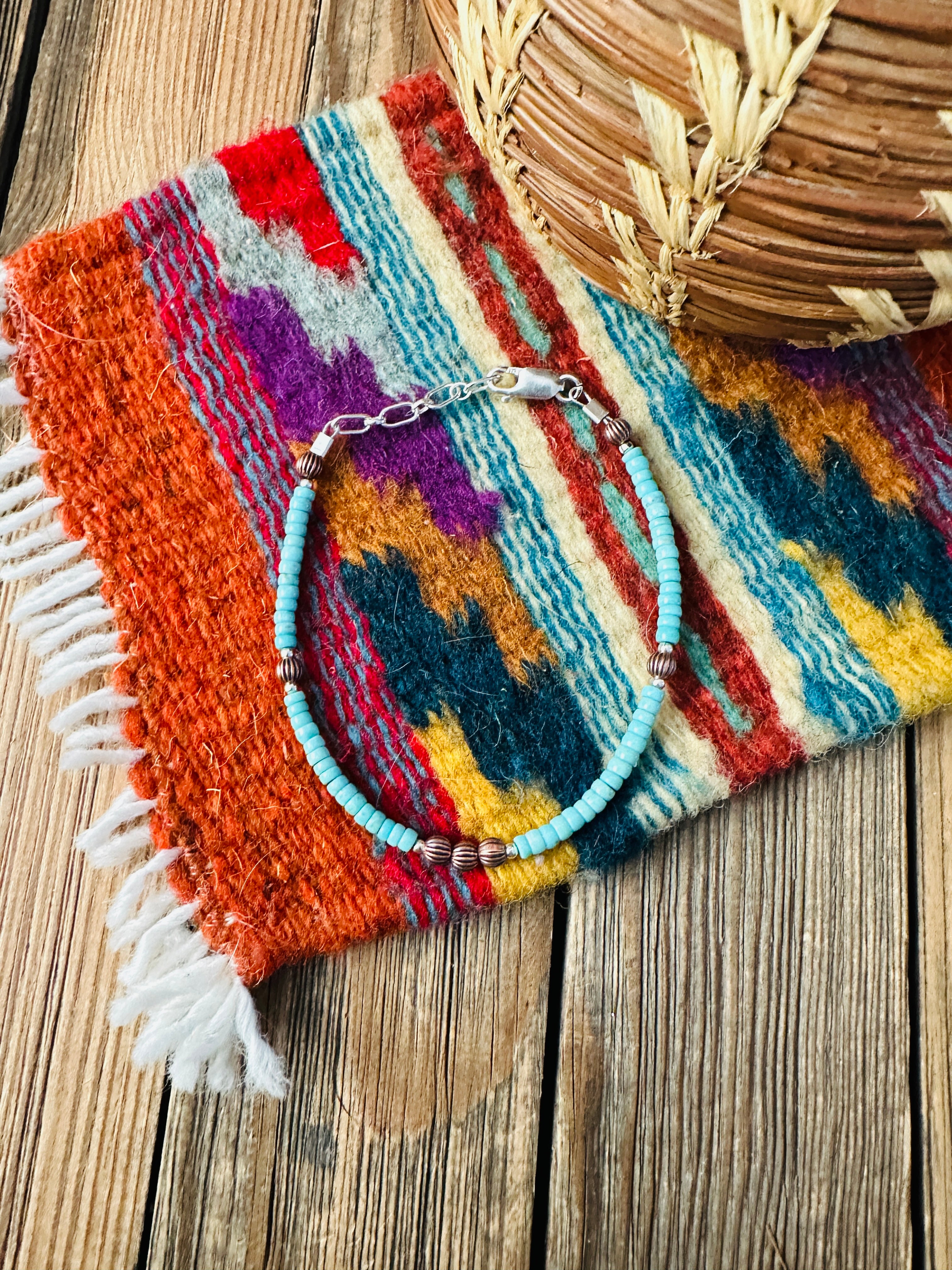 Handcrafted Turquoise & Copper Beaded Bracelet