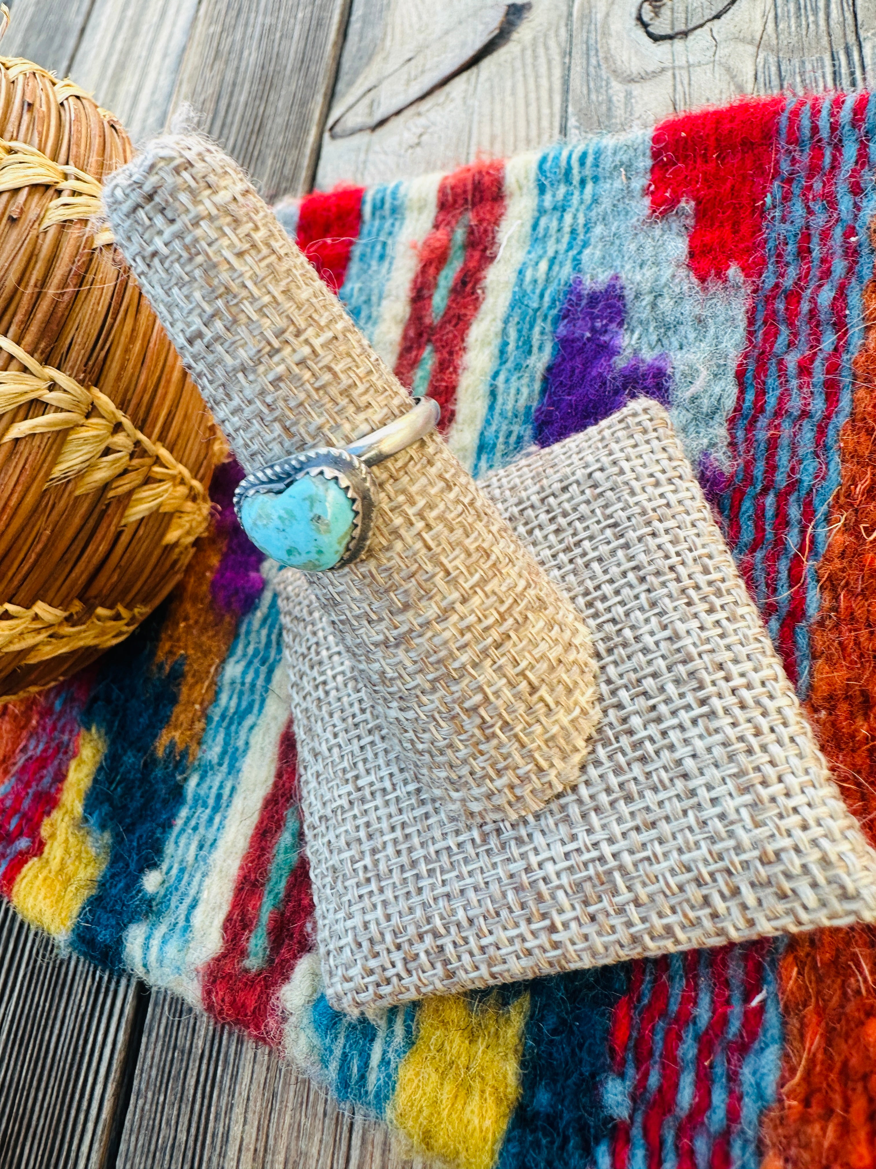 Handcrafted Turquoise & Sterling Silver Heart Adjustable Ring