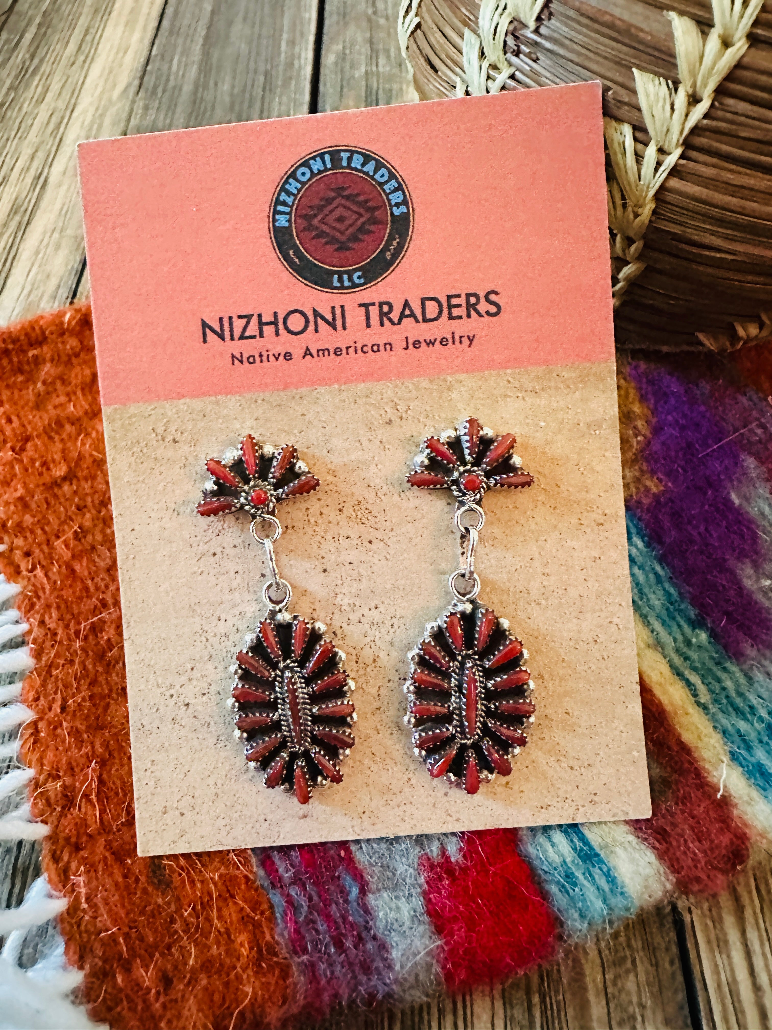 Handcrafted Coral & Sterling Silver Cluster Dangle Earrings