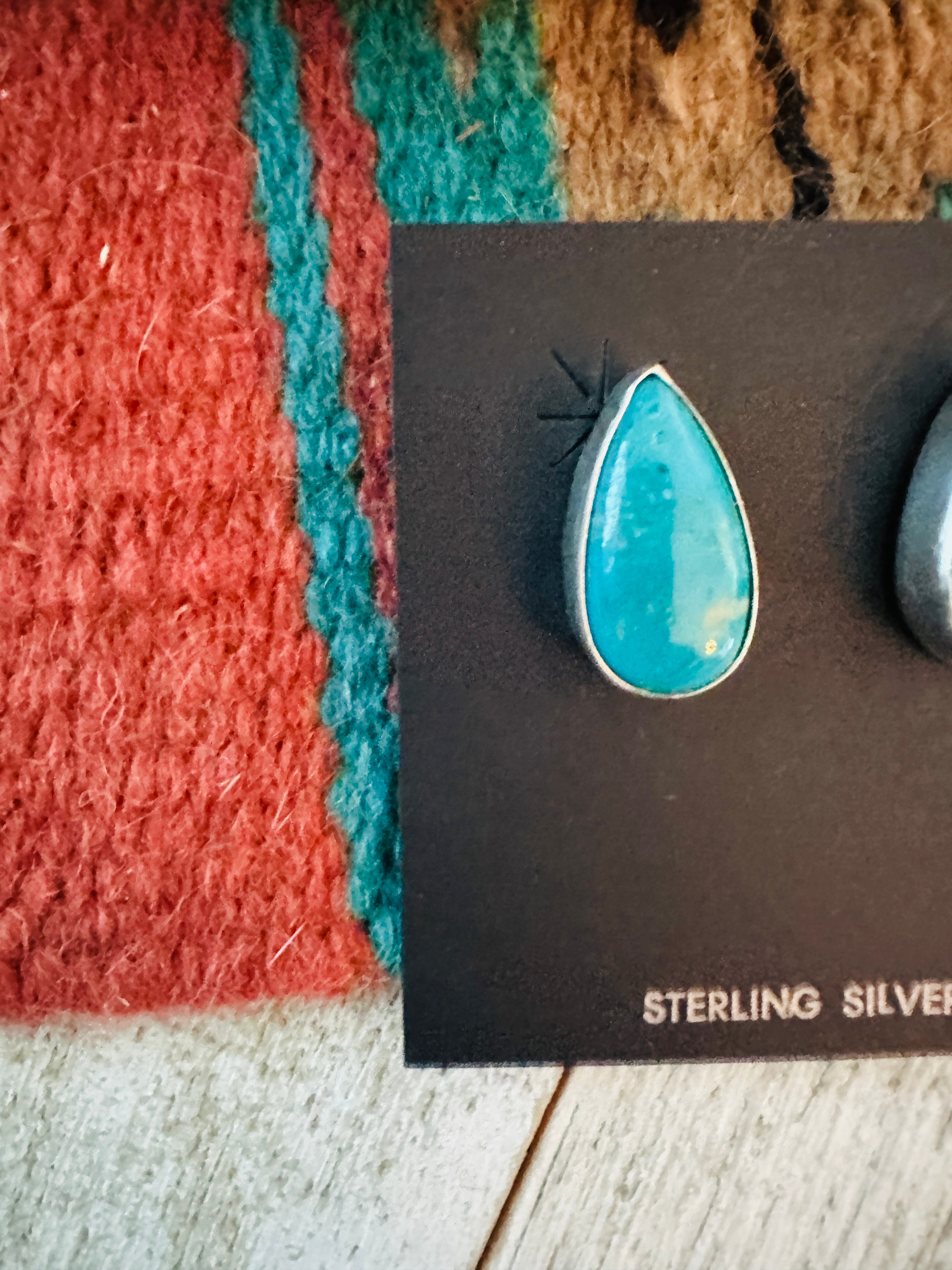 Handcrafted Sterling Silver & Turquoise Teardrop Post Earrings