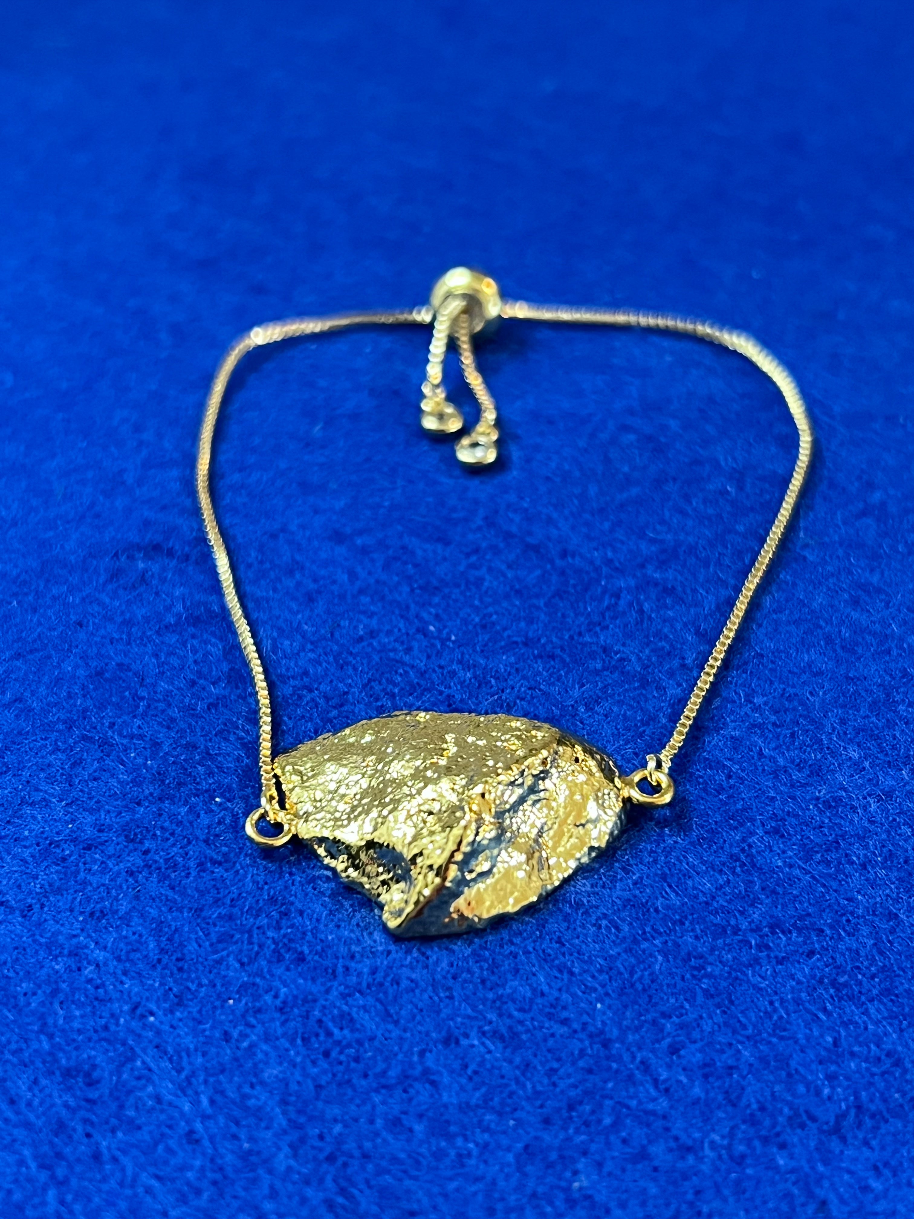 Handmade 14k Gold Druzy Plated Brass & White Geode Adjustable Bracelet