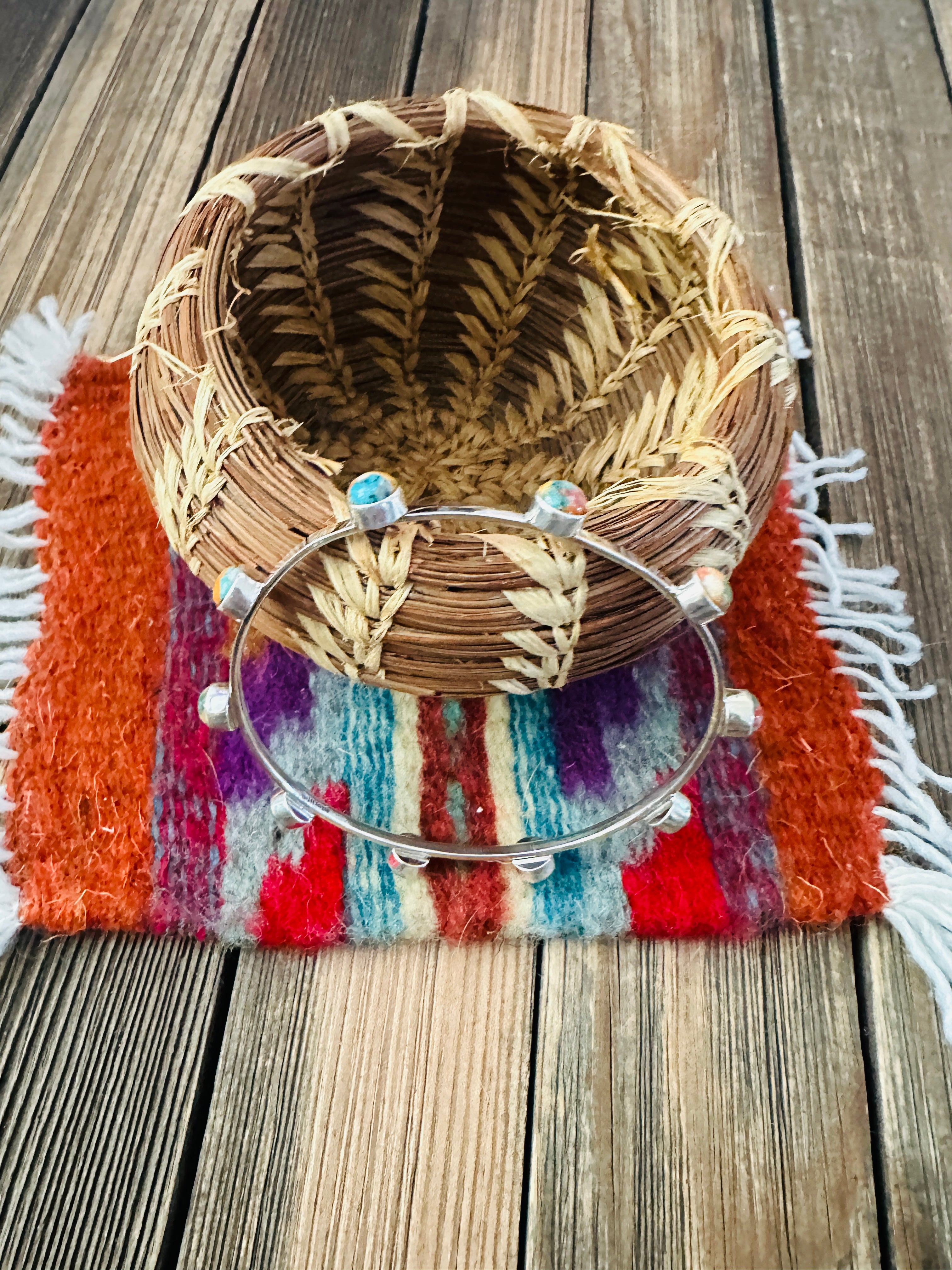 Handcrafted Multi Stone & Sterling Silver Bangle Bracelet