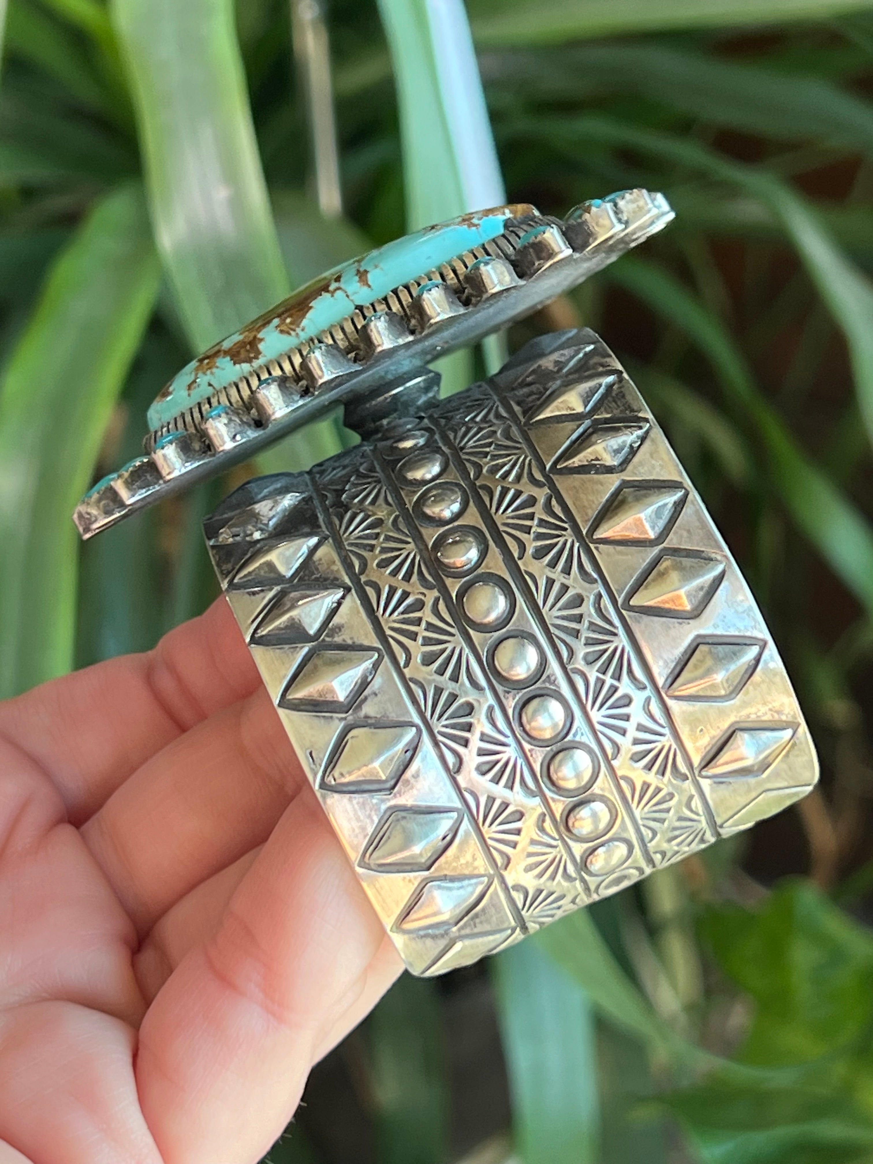 Sterling Silver & Royston Turquoise Cluster Cuff Bracelet by Glenn Livingston