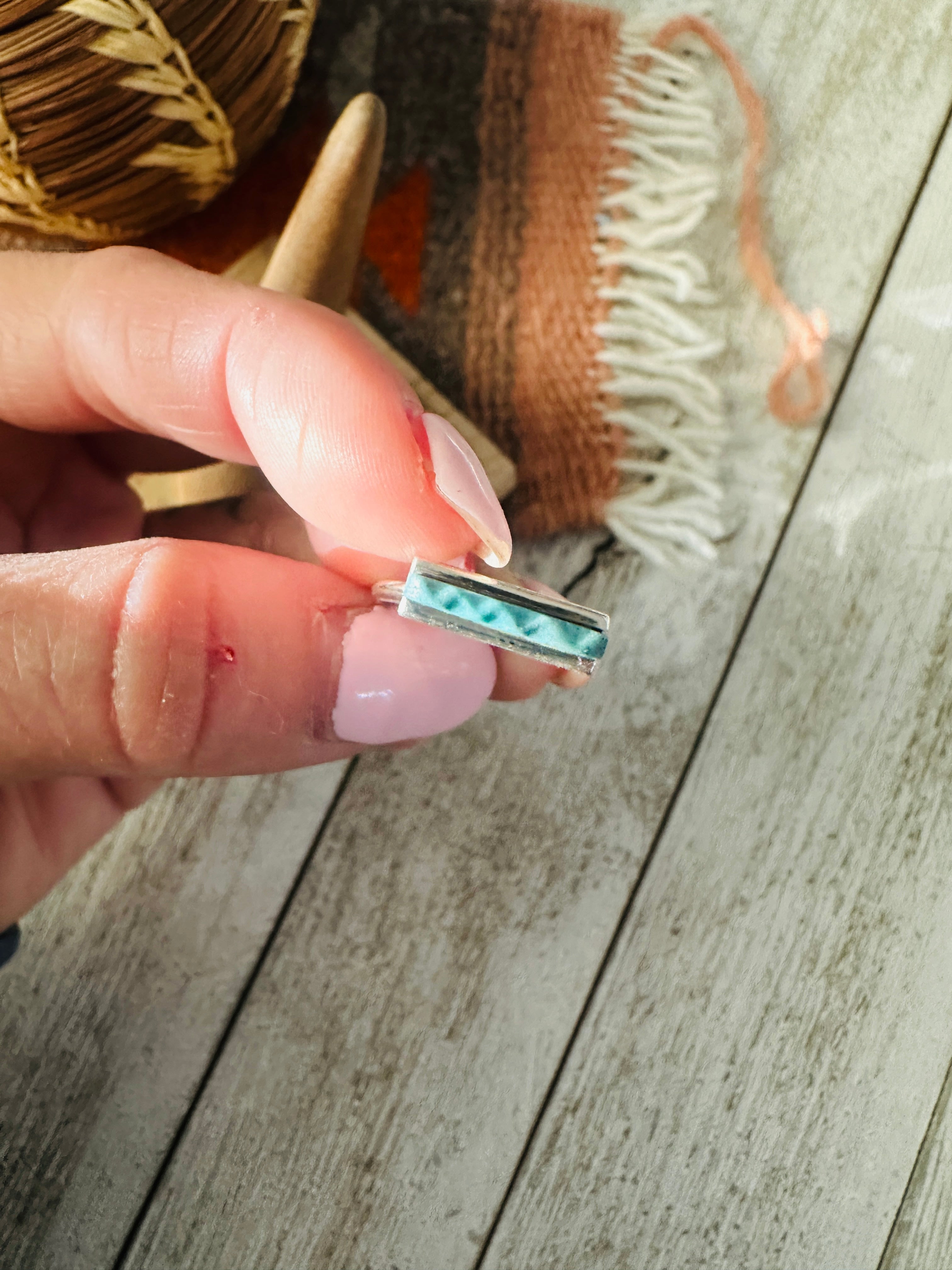 Handcrafted Turquoise & Sterling Silver Bar Band Ring