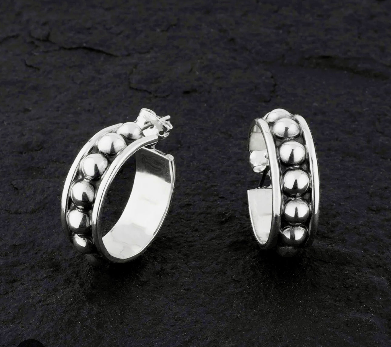 Vintage Sterling Silver Hoops w/ Beads