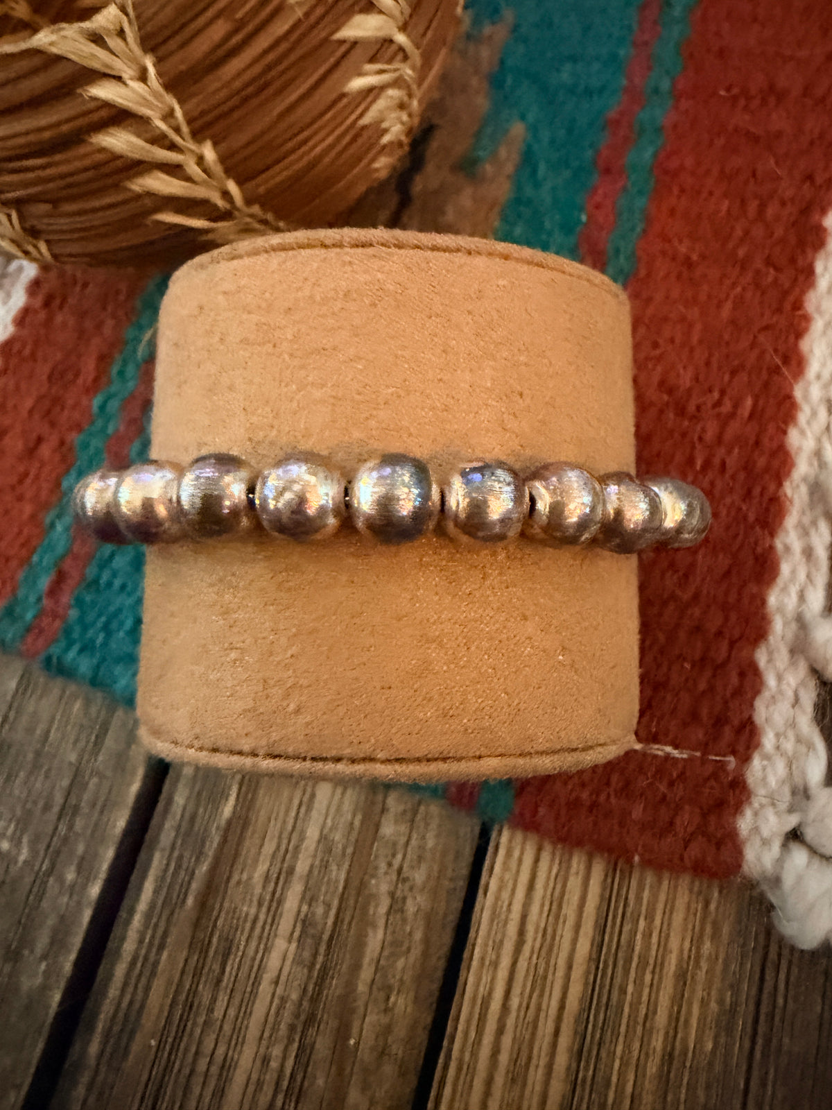 Handcrafted Old Pawn 8mm Sterling Silver Pearl Beaded Bracelet