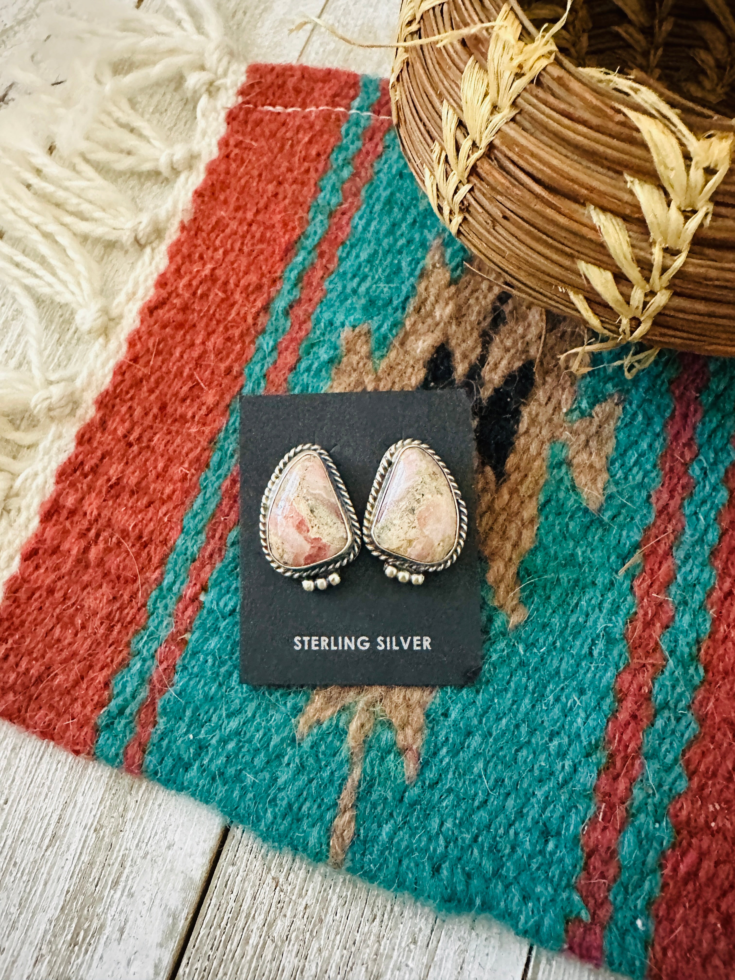 Navajo Rhodochrosite & Sterling Silver Post Earrings