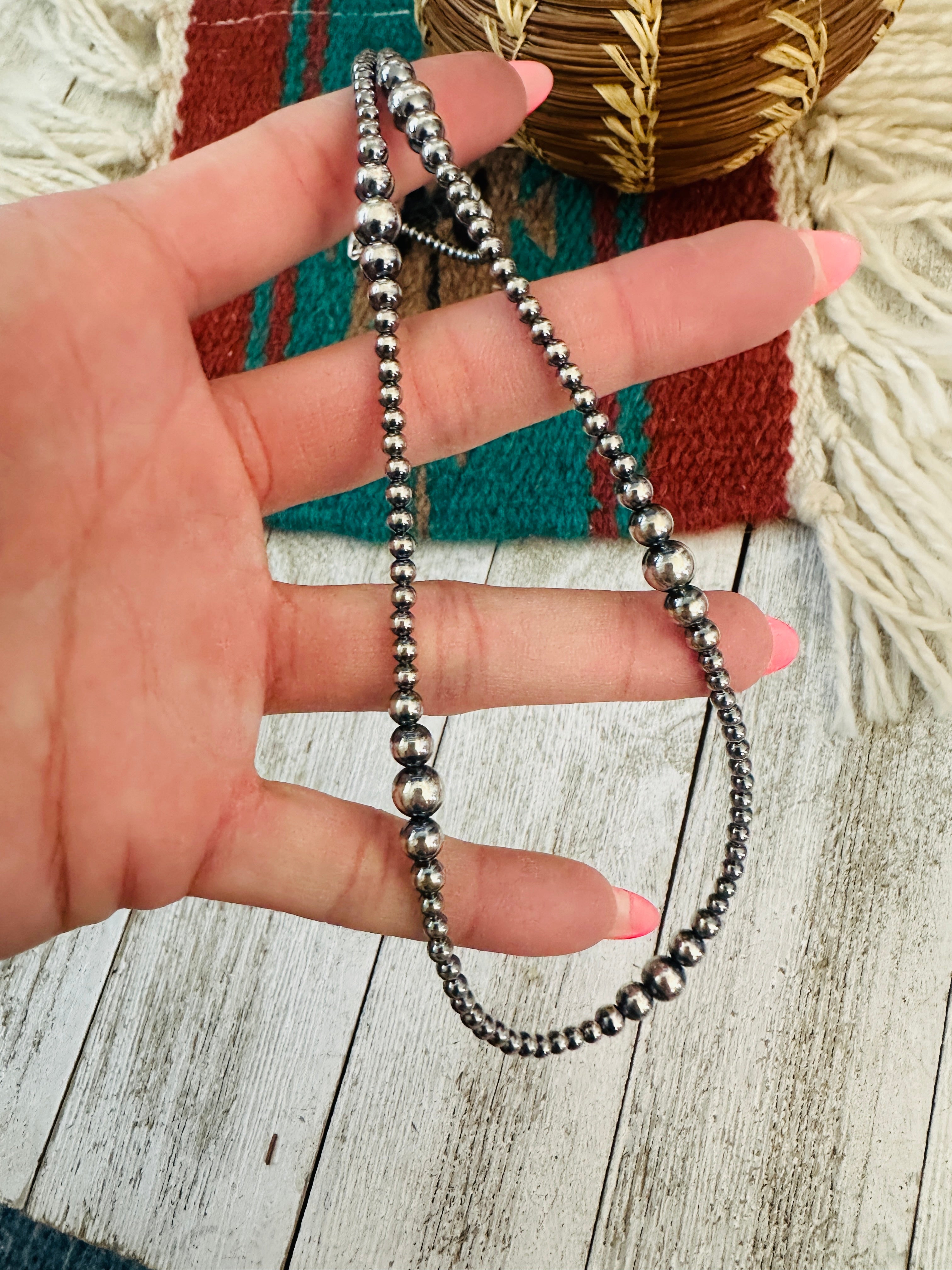 Handcrafted Sterling Silver Pearl Beaded 20”Necklace