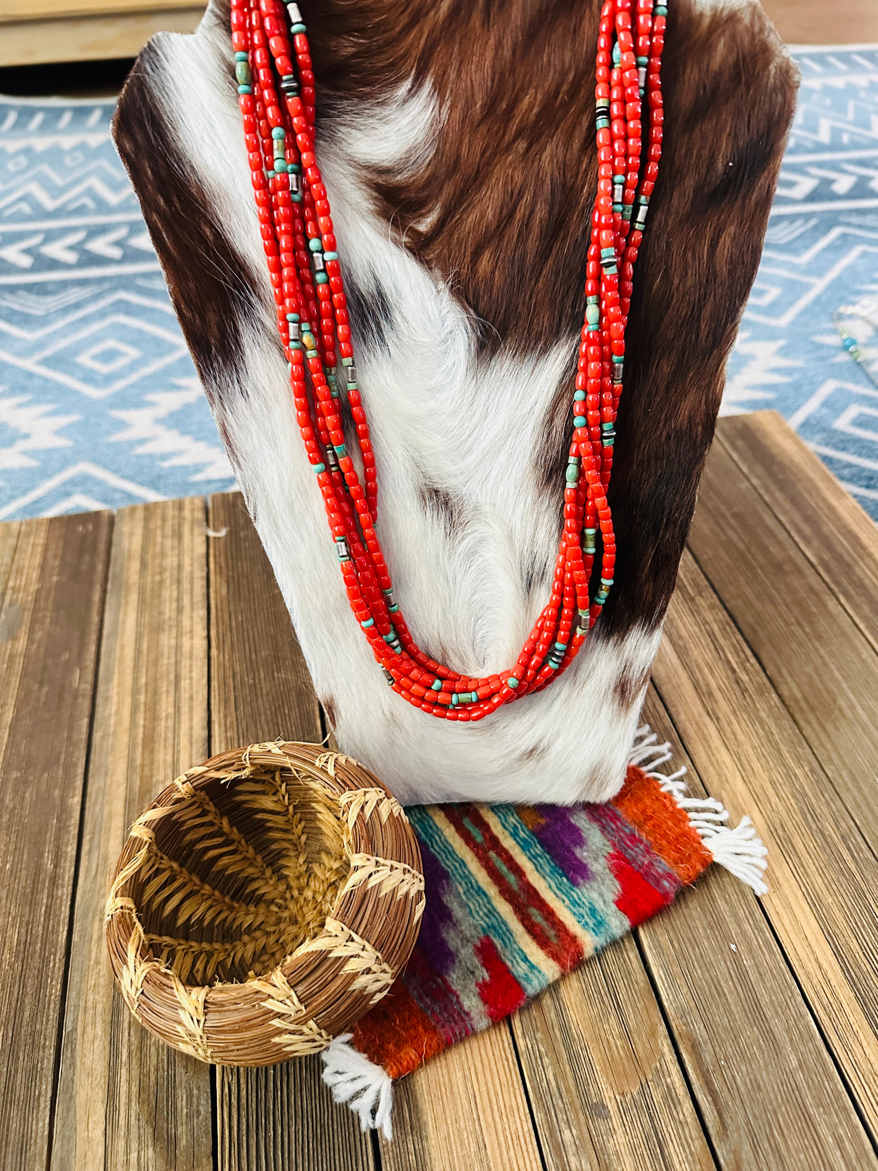 Handcrafted Coral & Sterling Silver 6-Strand Beaded Necklace