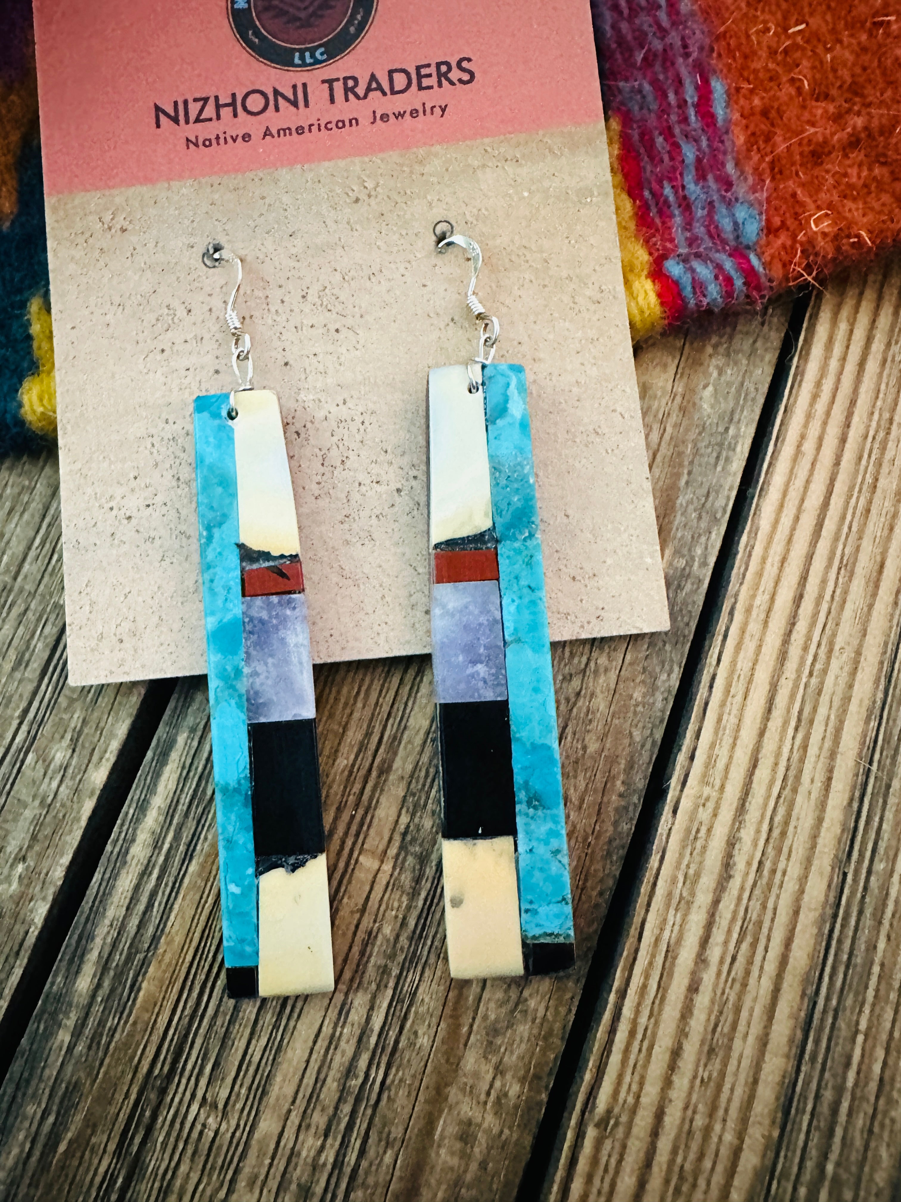 Handcrafted Multi Stone Inlay Slab Dangle Earrings