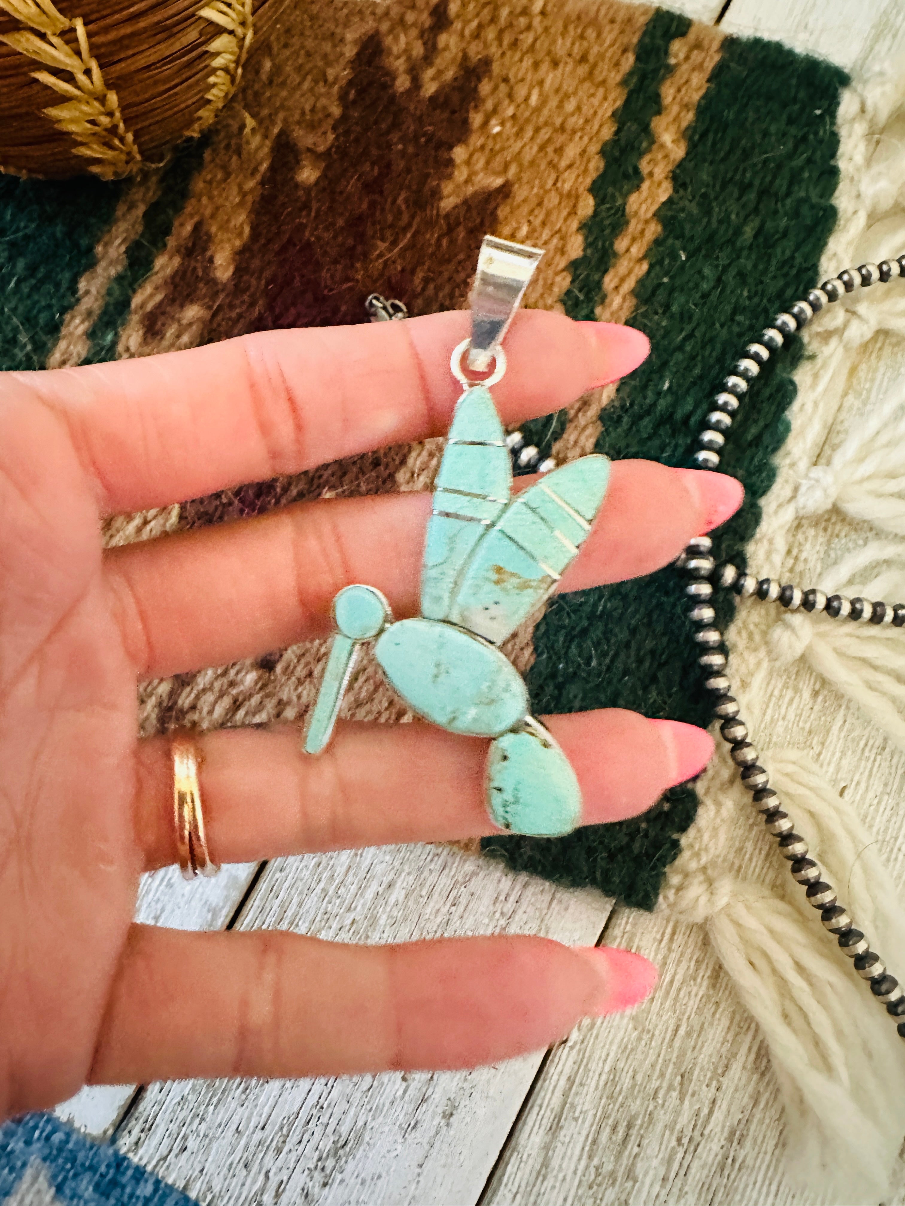 Handcrafted Sterling Silver & Turquoise Inlay Dragonfly Pendant
