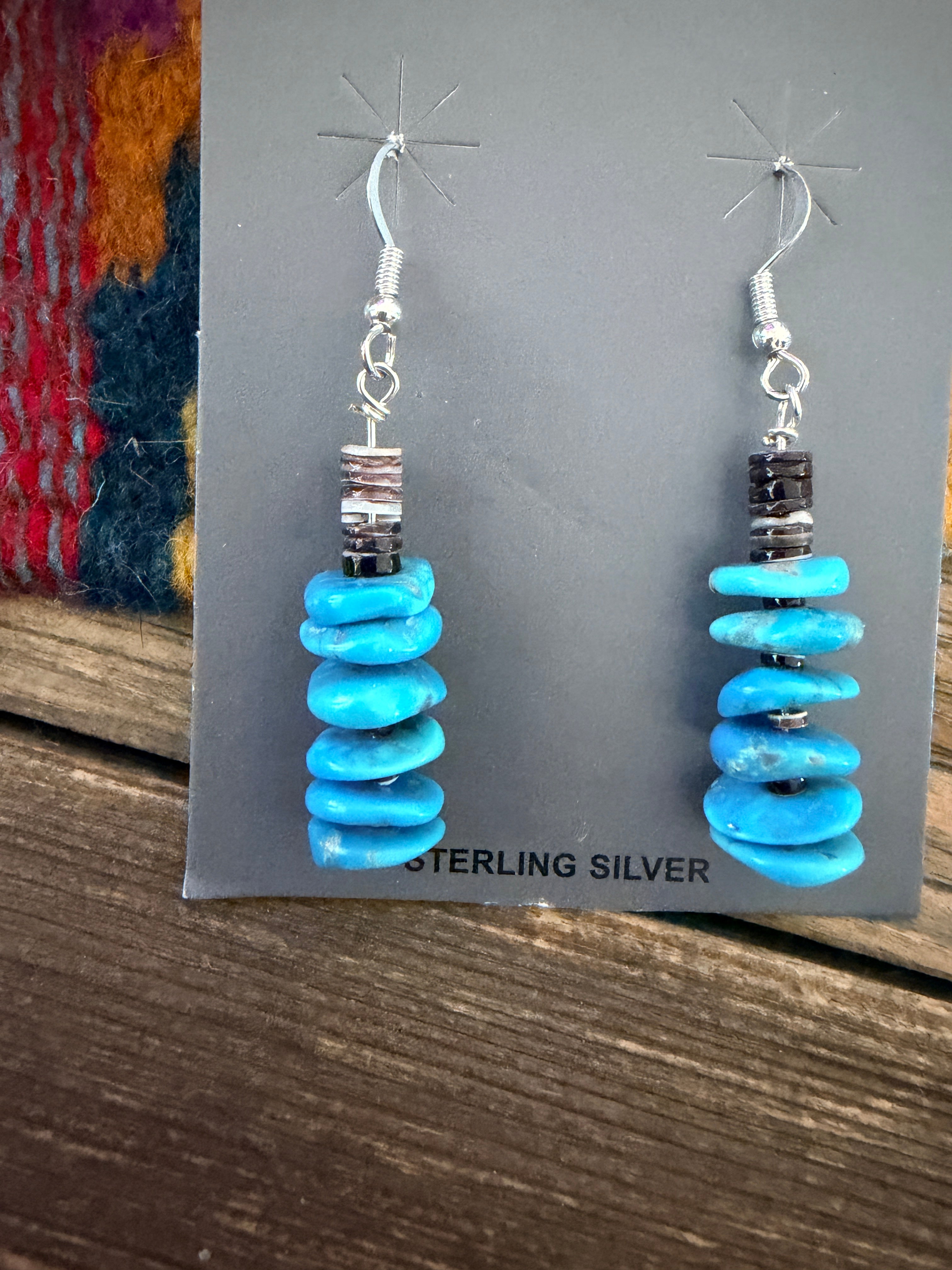 Handcrafted Heishi Shell & Turquoise Beaded Dangle Earrings