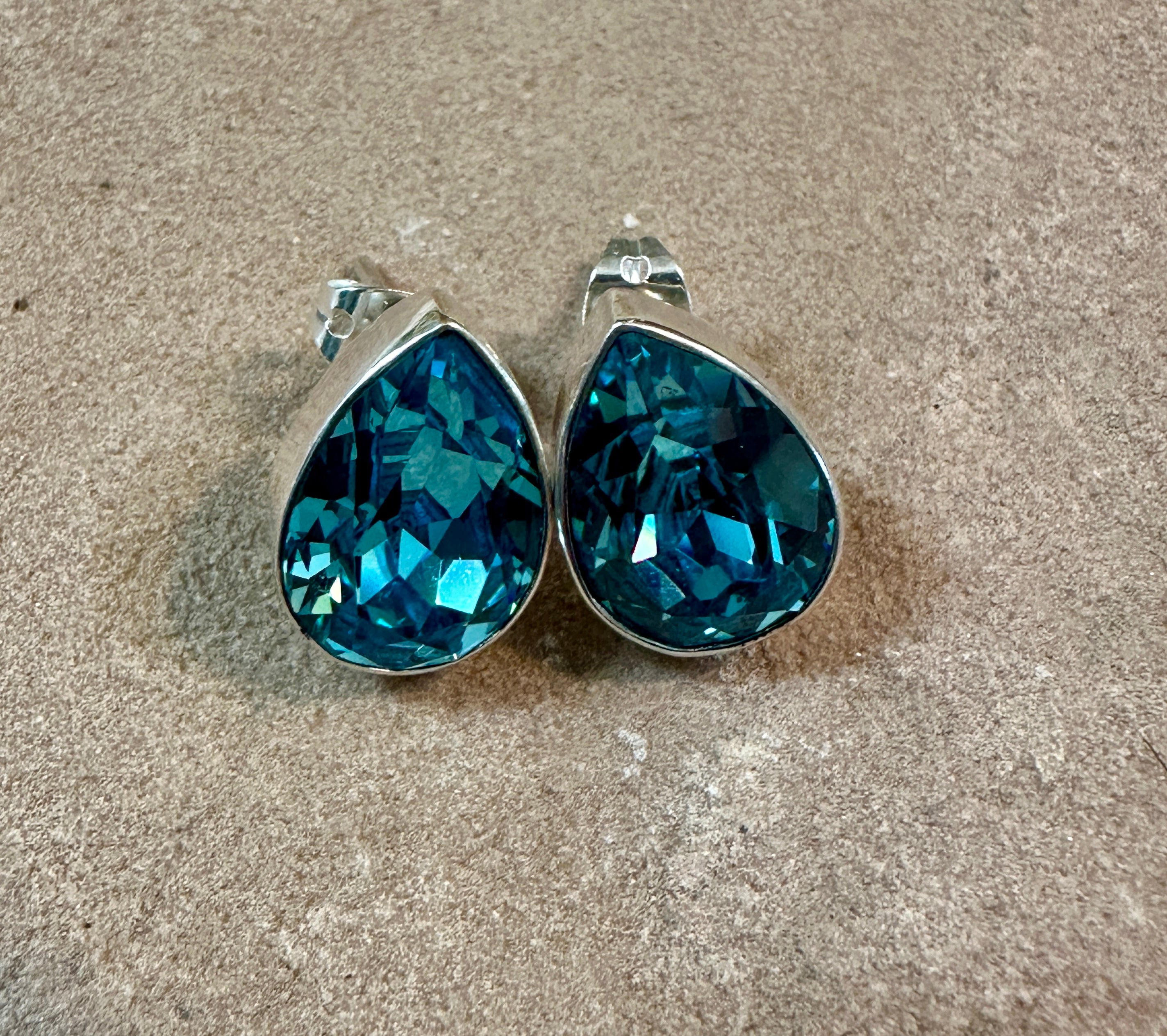 Aquamarine Blue Crystal Teardrop Studs