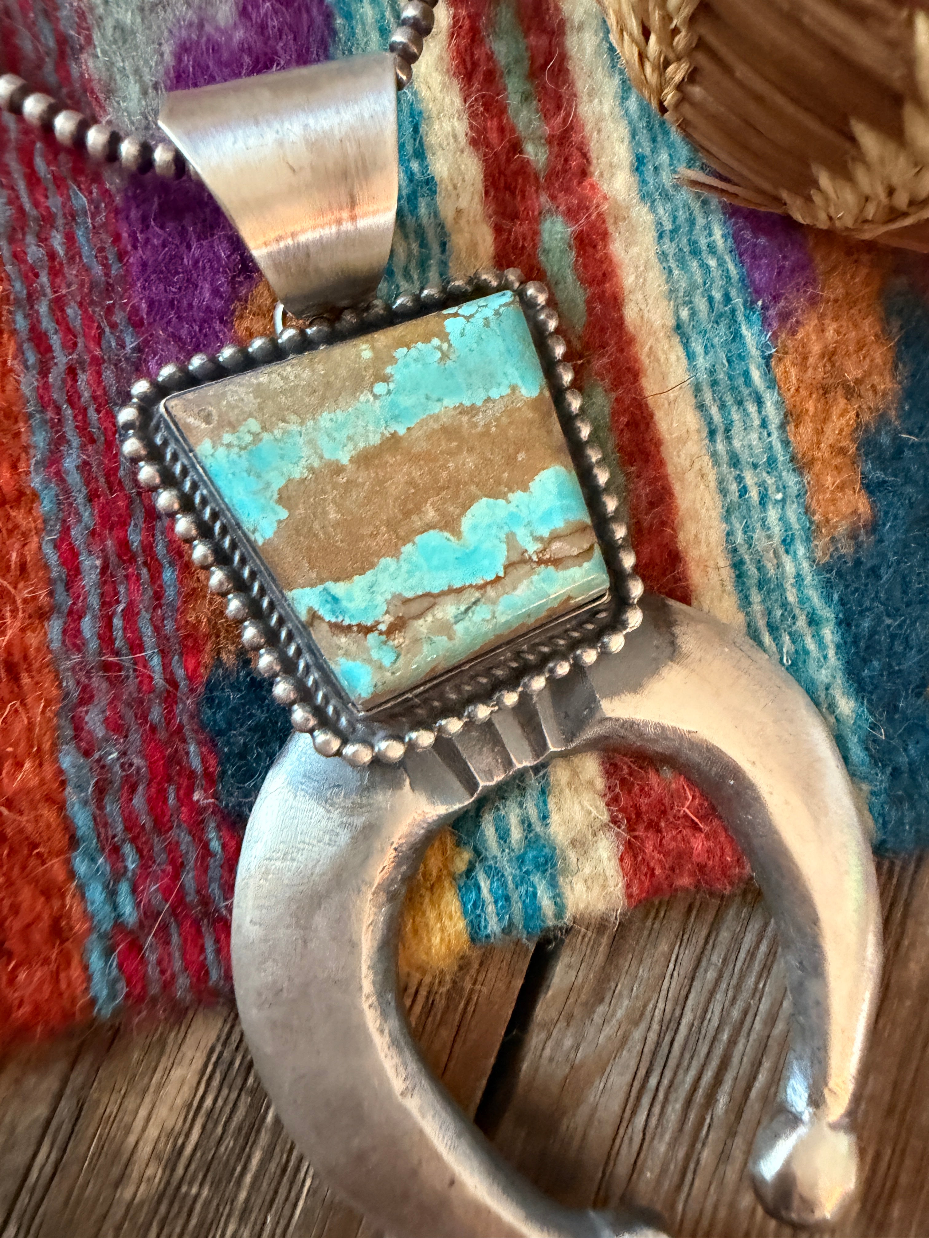 Handcrafted Sterling Silver & Number 8 Turquoise Naja Pendant by Chimney Butte
