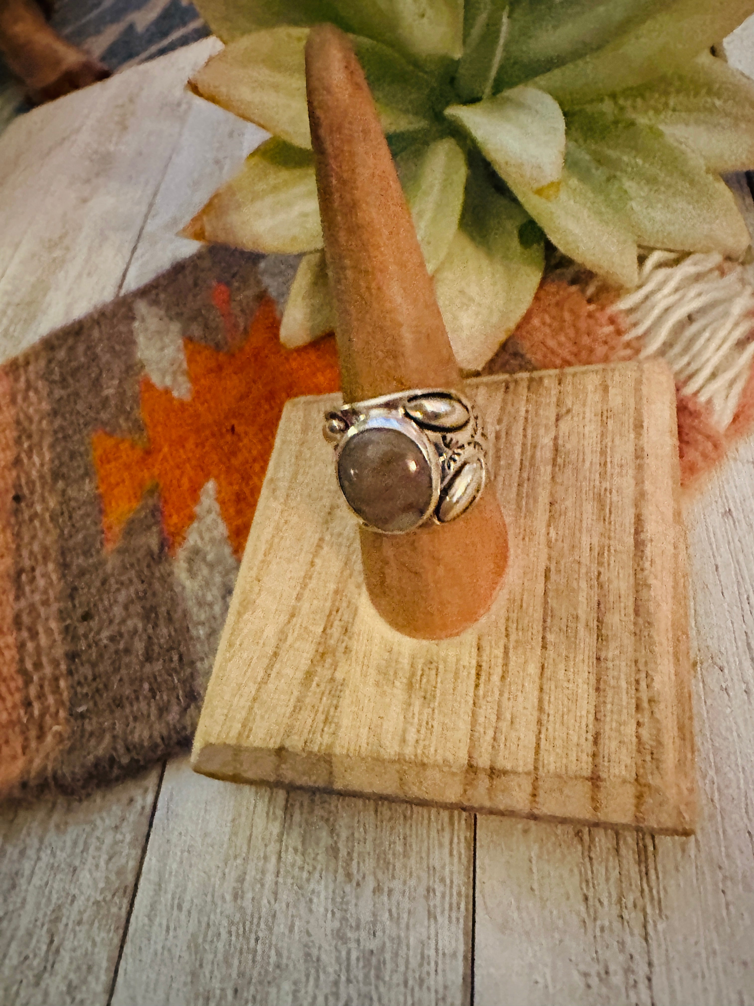 Handcrafted Agate & Sterling Silver Ring Size 8