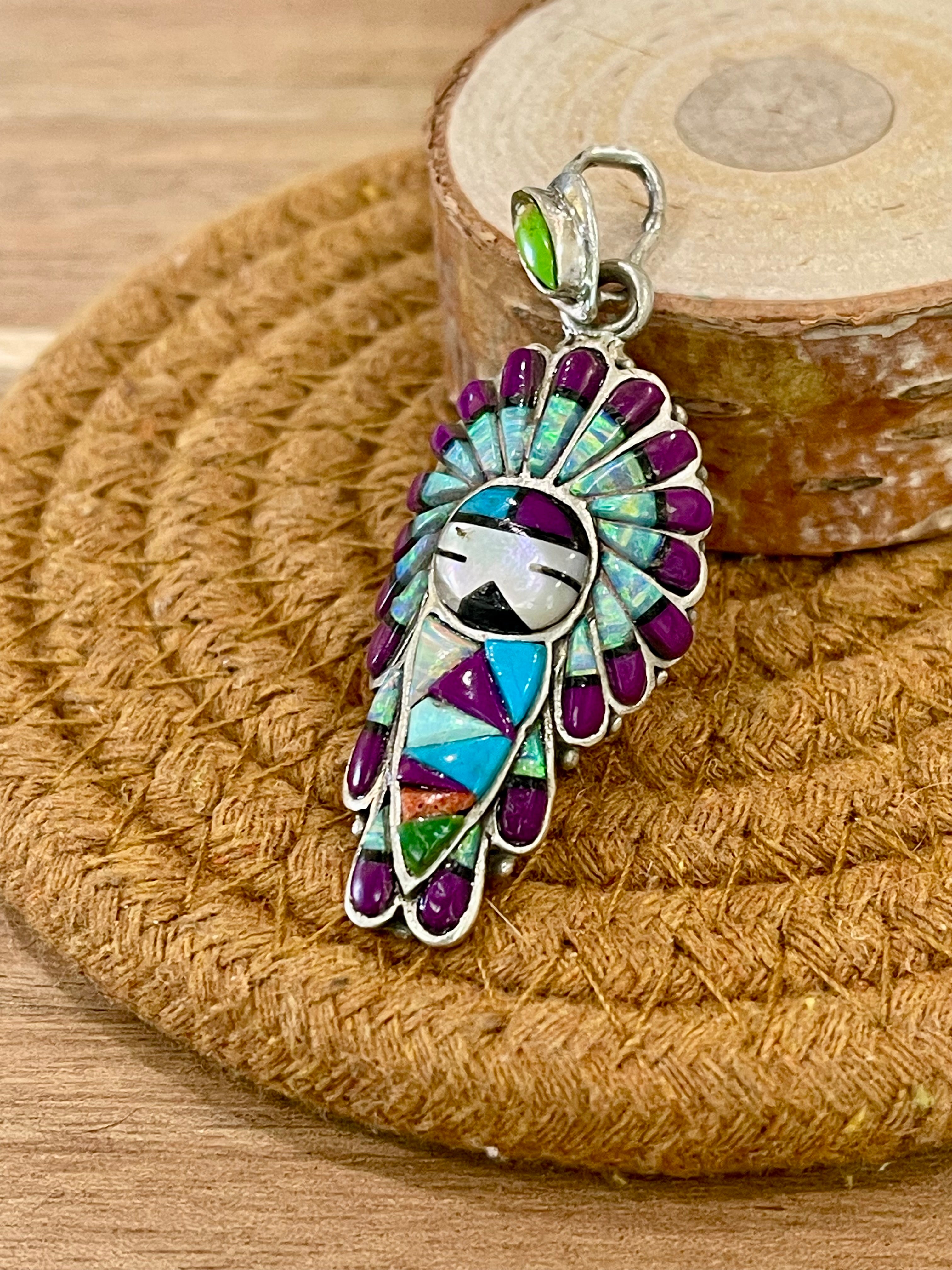 Gorgeous Handmade Sterling Silver & Multistone Kachina Pendant