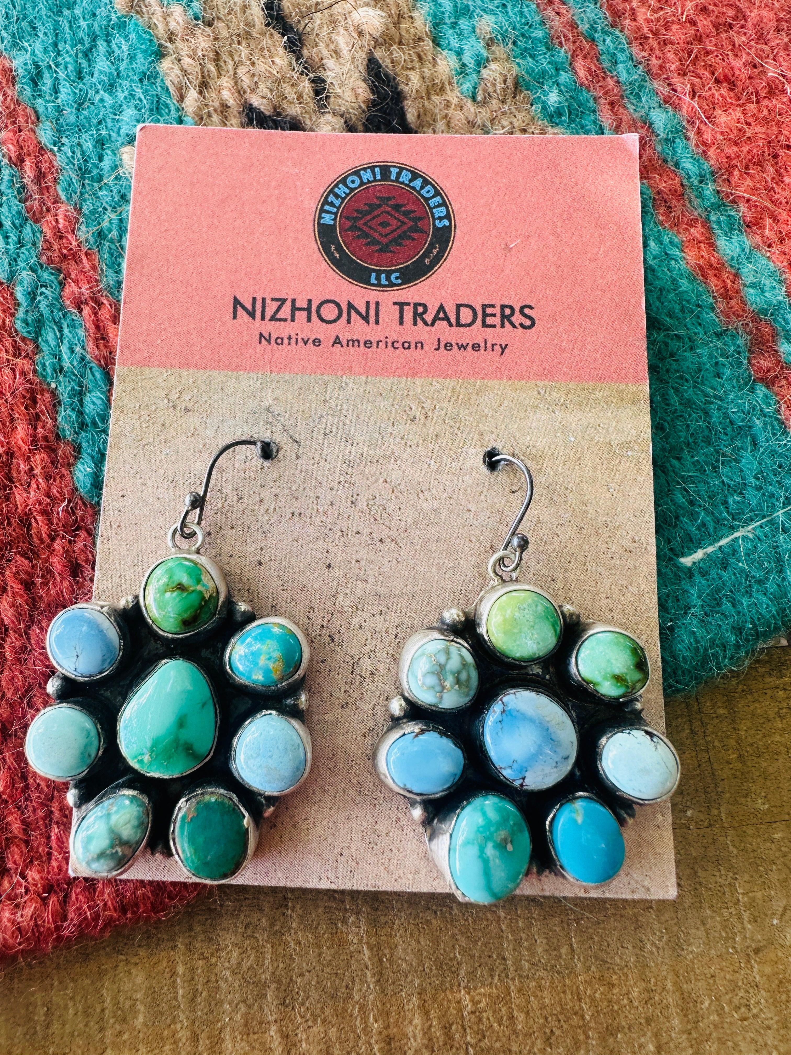 Handcrafted Sterling Silver & Sonoran Mountain Turquoise Cluster Dangle Earrings