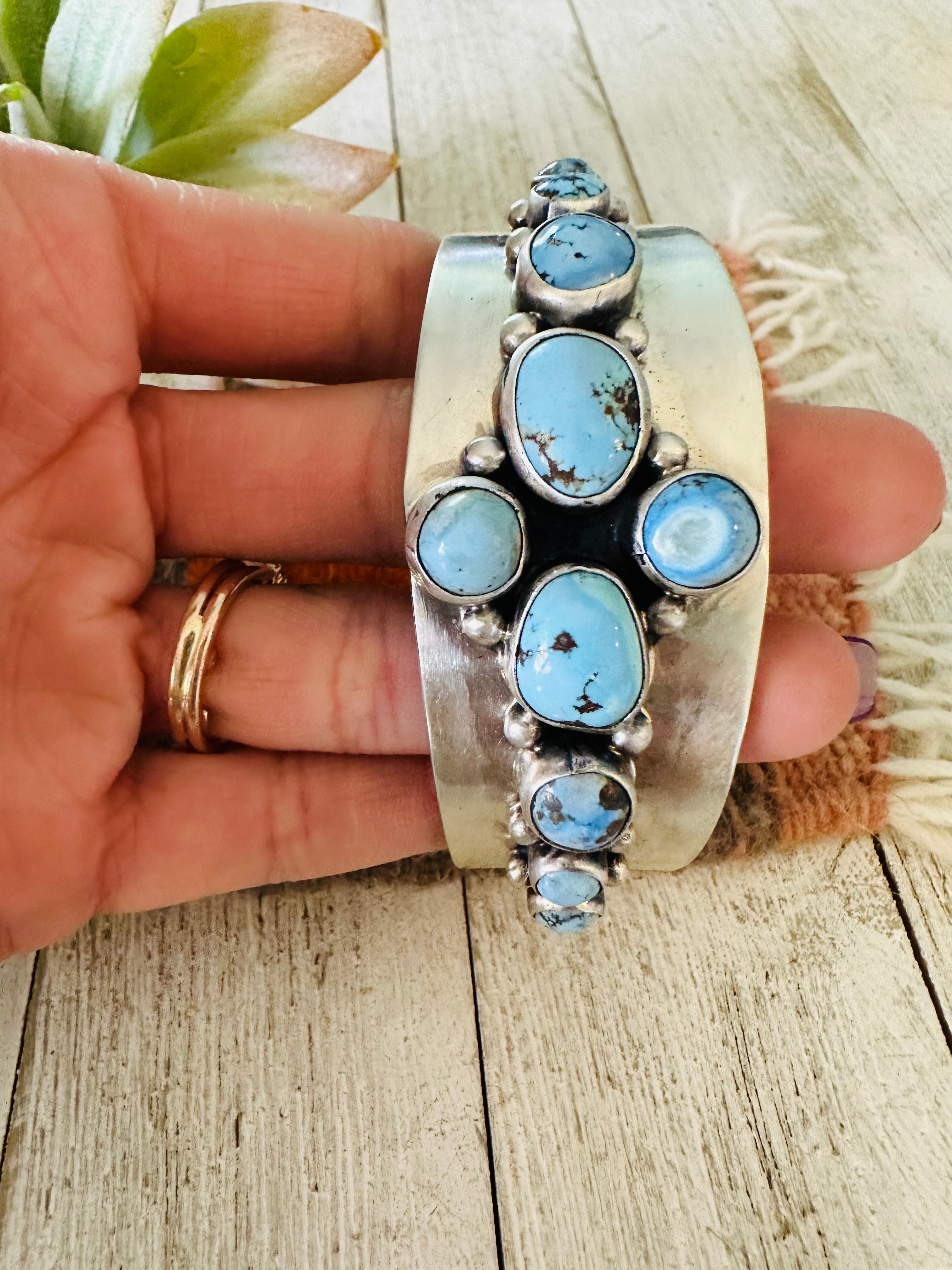 Handcrafted Golden Hills Turquoise & Sterling Silver Cuff Bracelet /