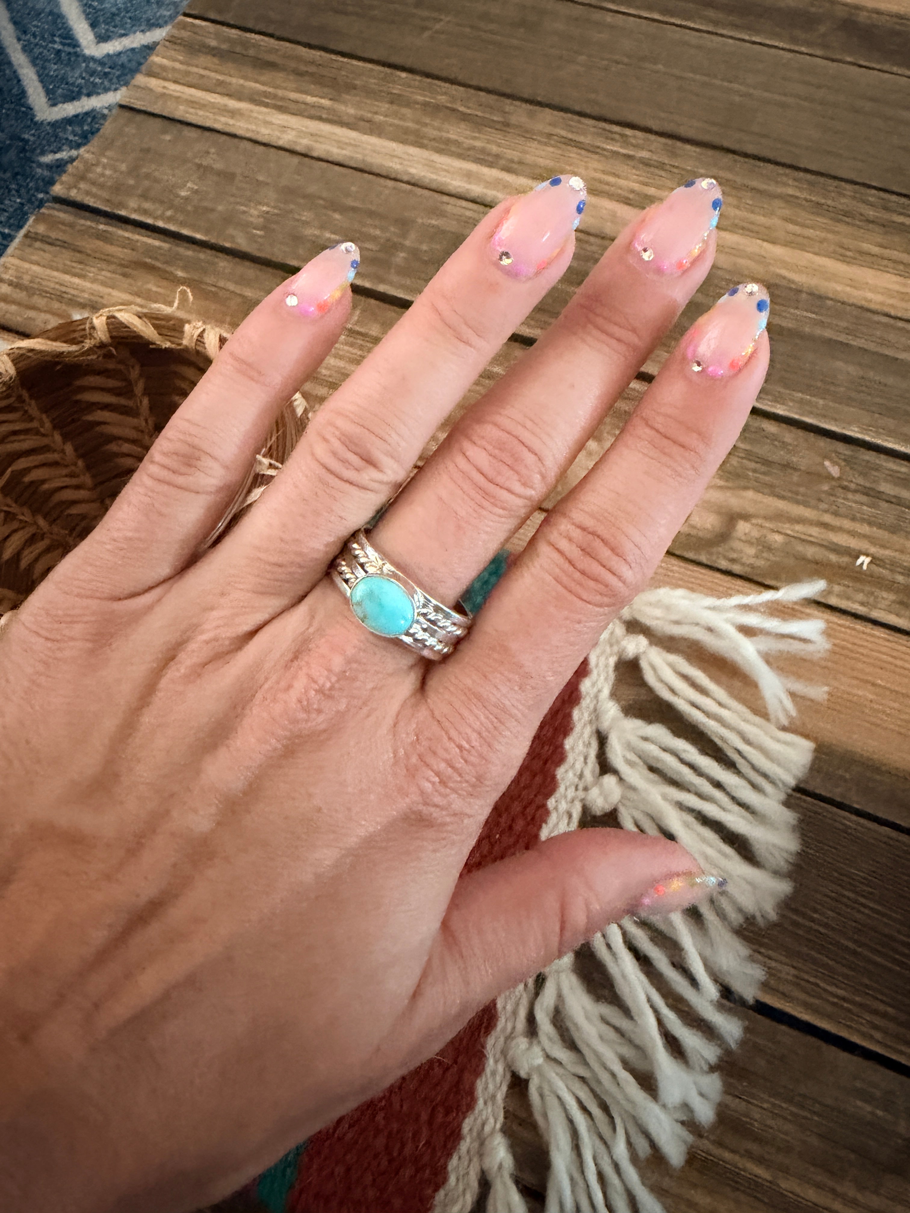 Handcrafted Turquoise & Sterling Silver Ring Size 8